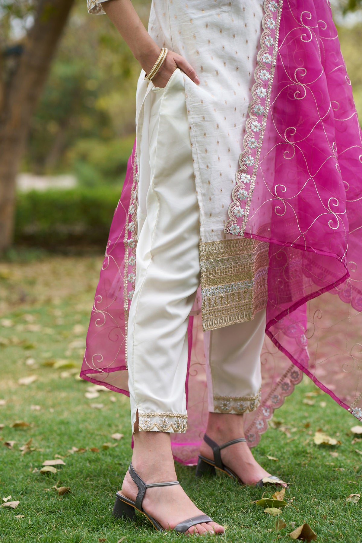 Chanderi Silk White Kurta Set
