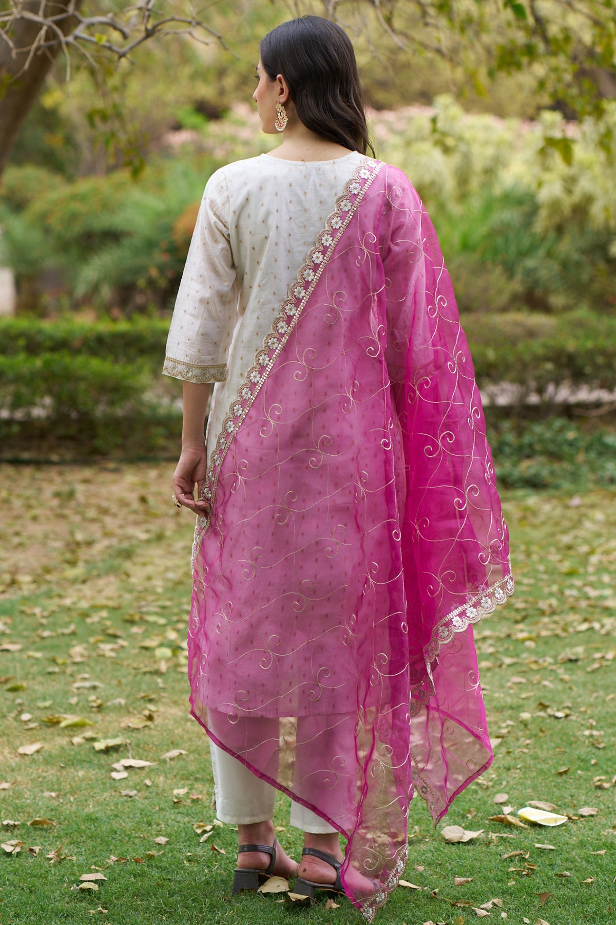 Chanderi Silk White Kurta Set