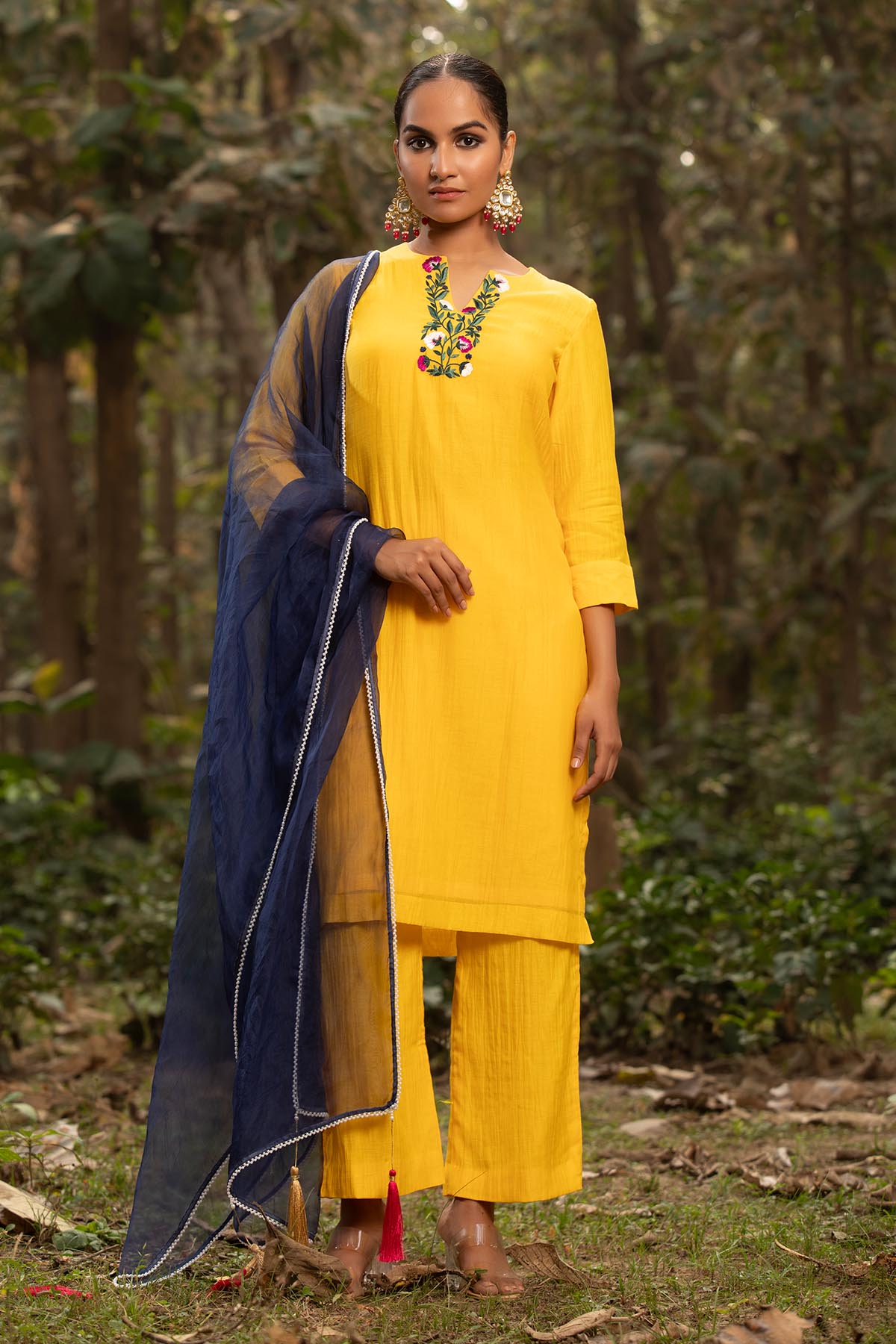 Buy Chanderi Silk Yellow Kurta Set by Richa Chhabra Malhotra for women online at ScrollnShops