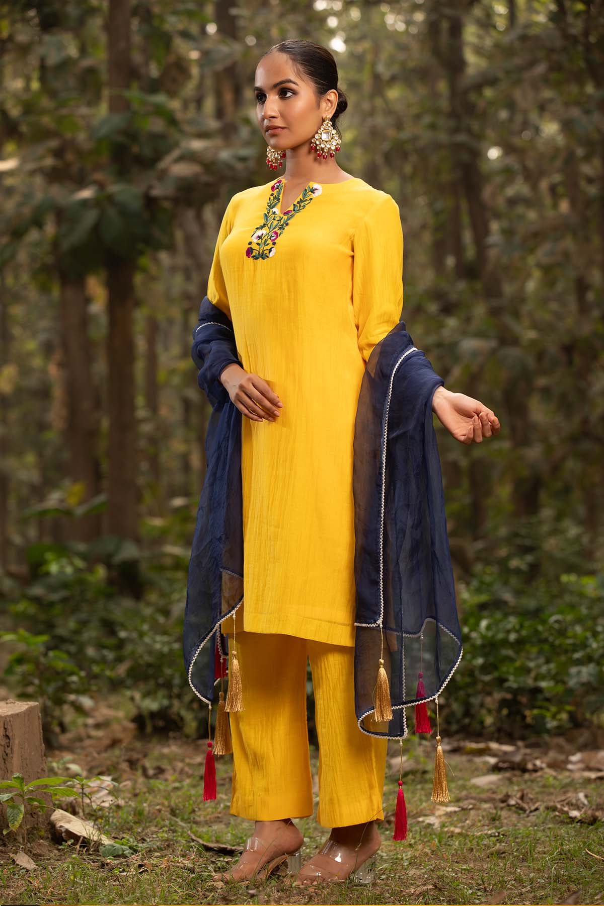 Chanderi Silk Yellow Kurta Set