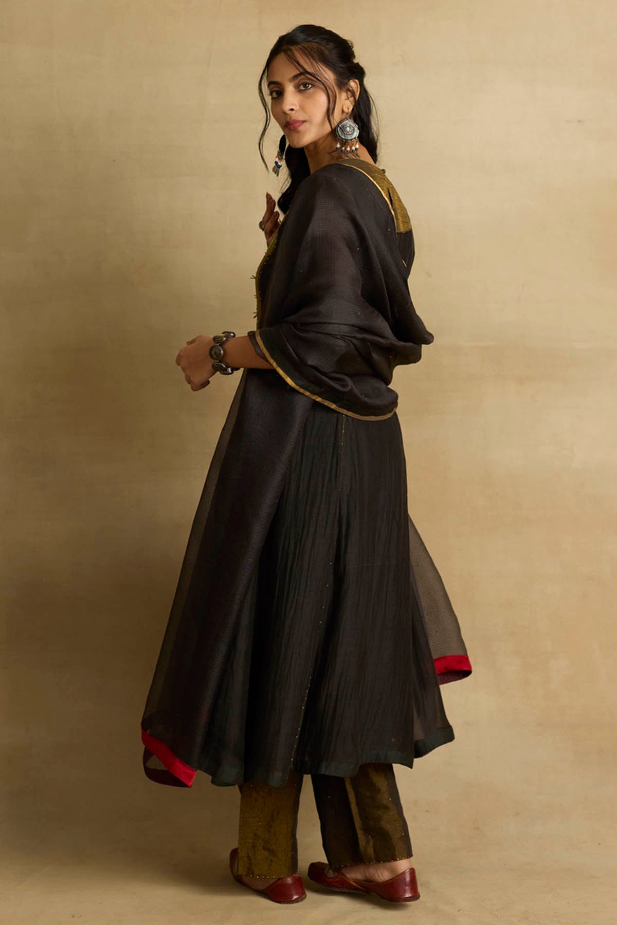 Charcoal Gathered Kurta Set