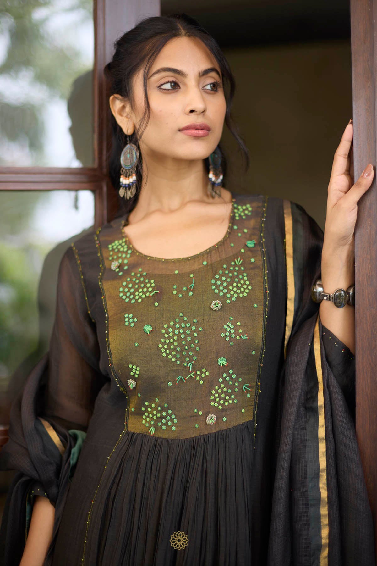 Charcoal Gathered Kurta Set