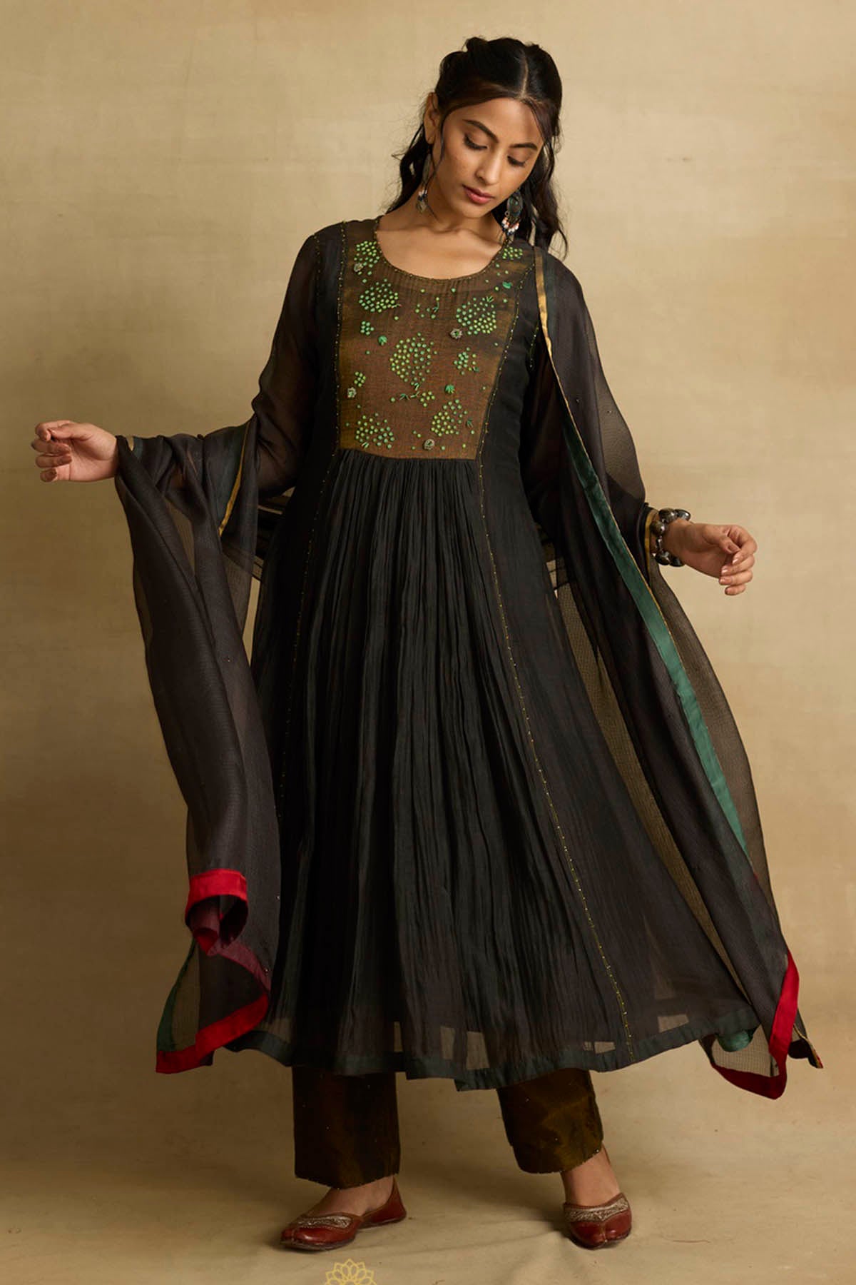 Charcoal Gathered Kurta Set