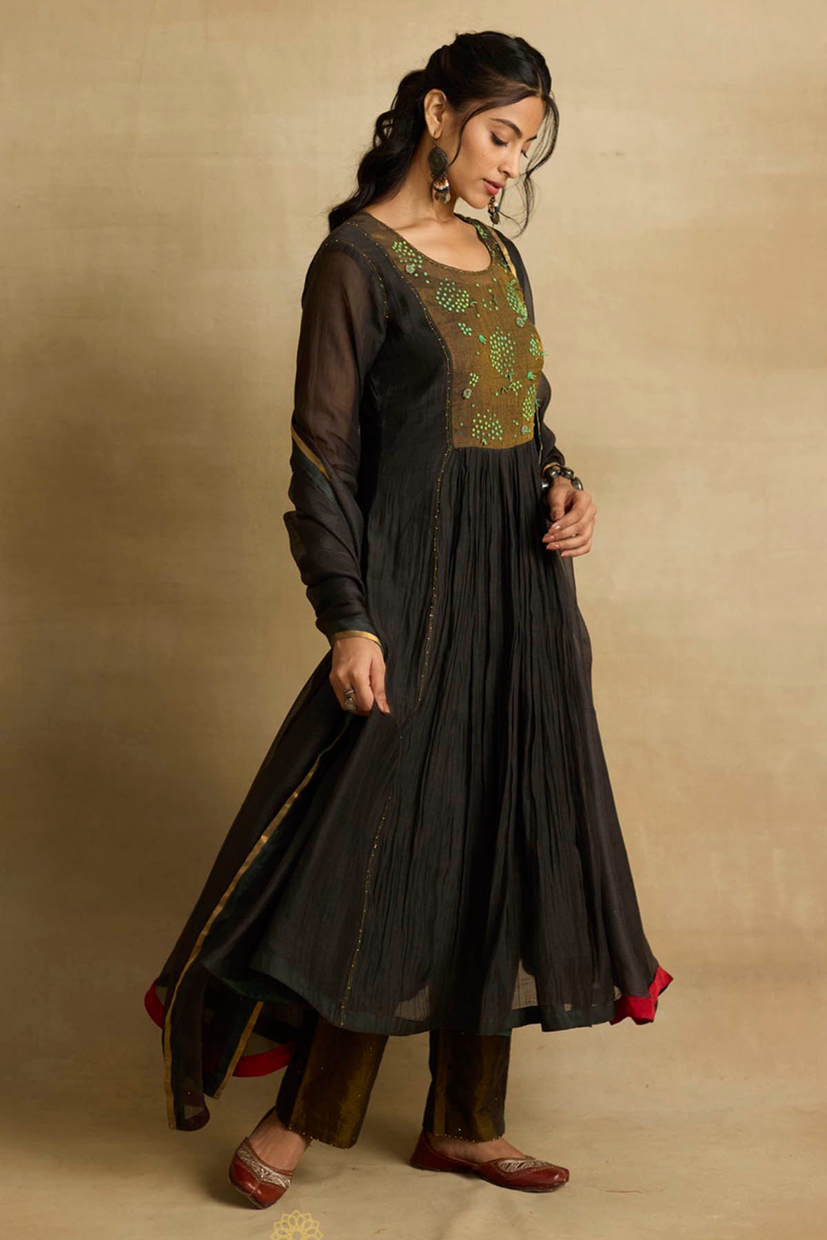 Charcoal Gathered Kurta Set