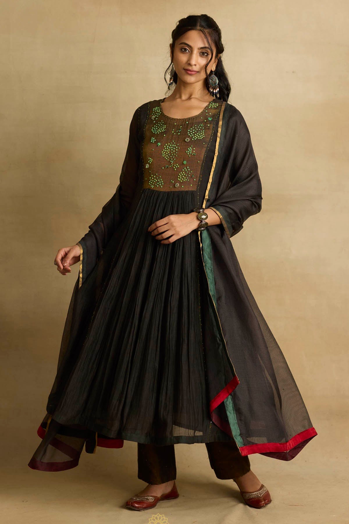 Rhua Charcoal Gathered Kurta Set for women online at ScrollnShops