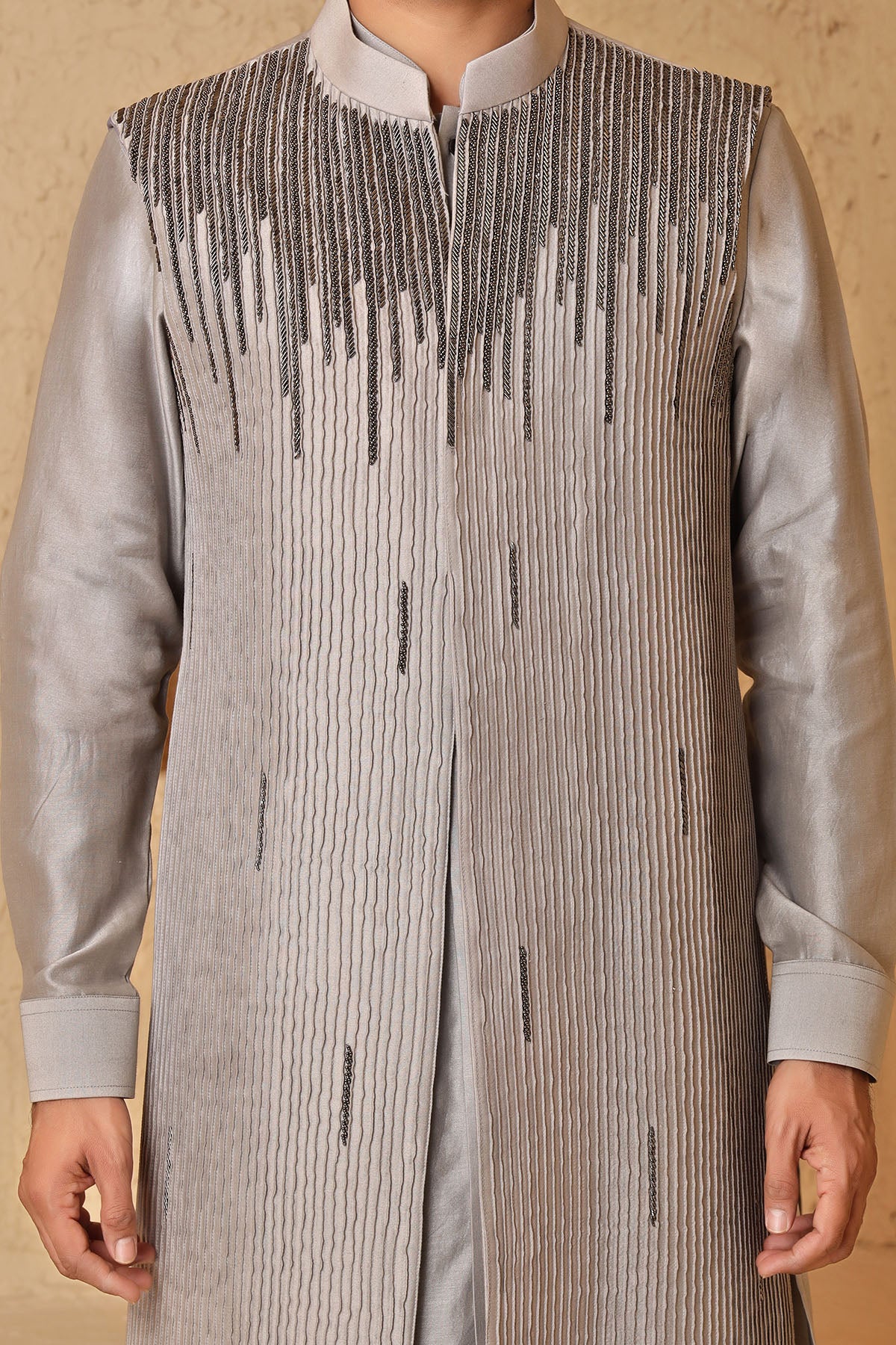 Charcoal Grey Jacket Kurta Set
