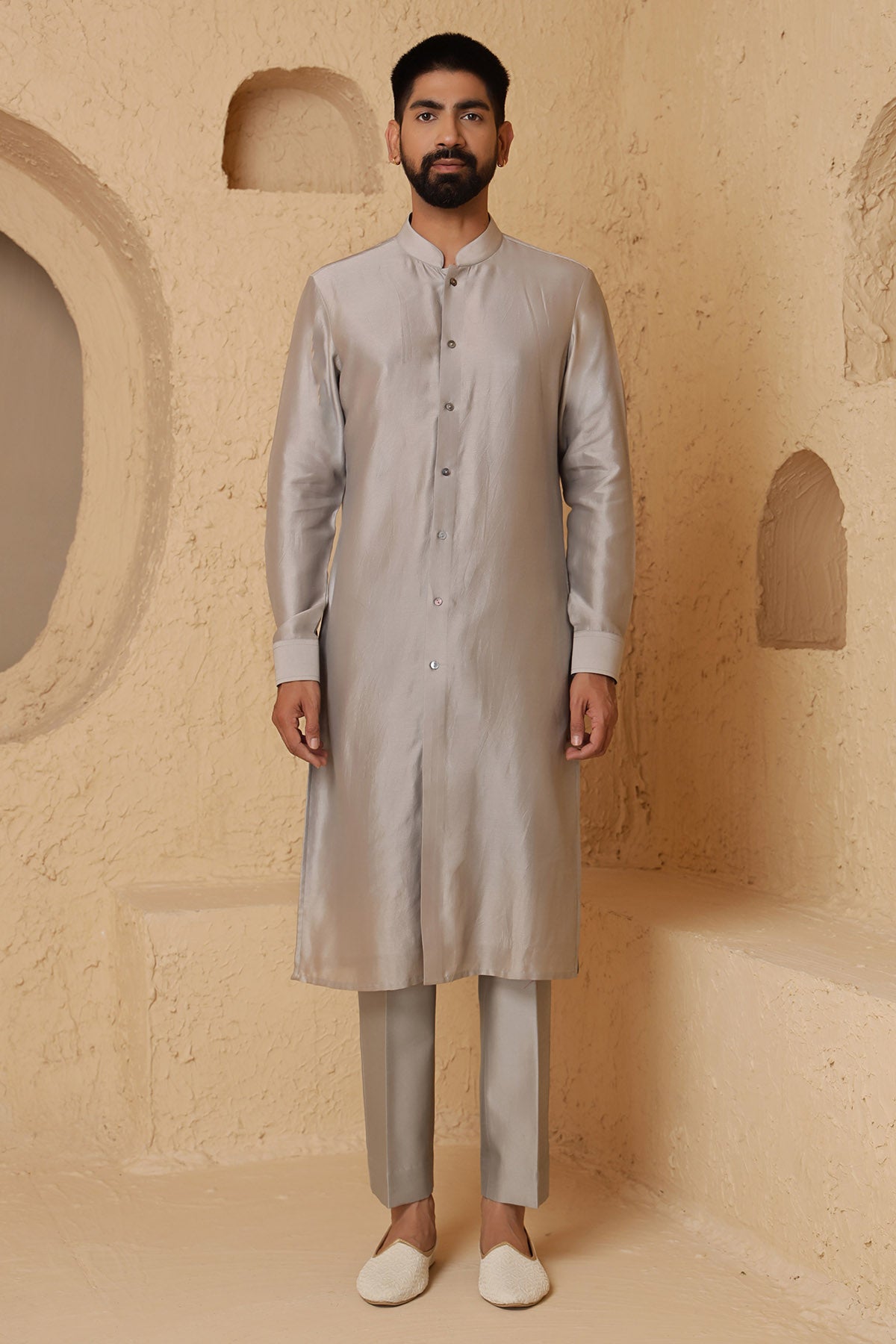 Charcoal Grey Jacket Kurta Set