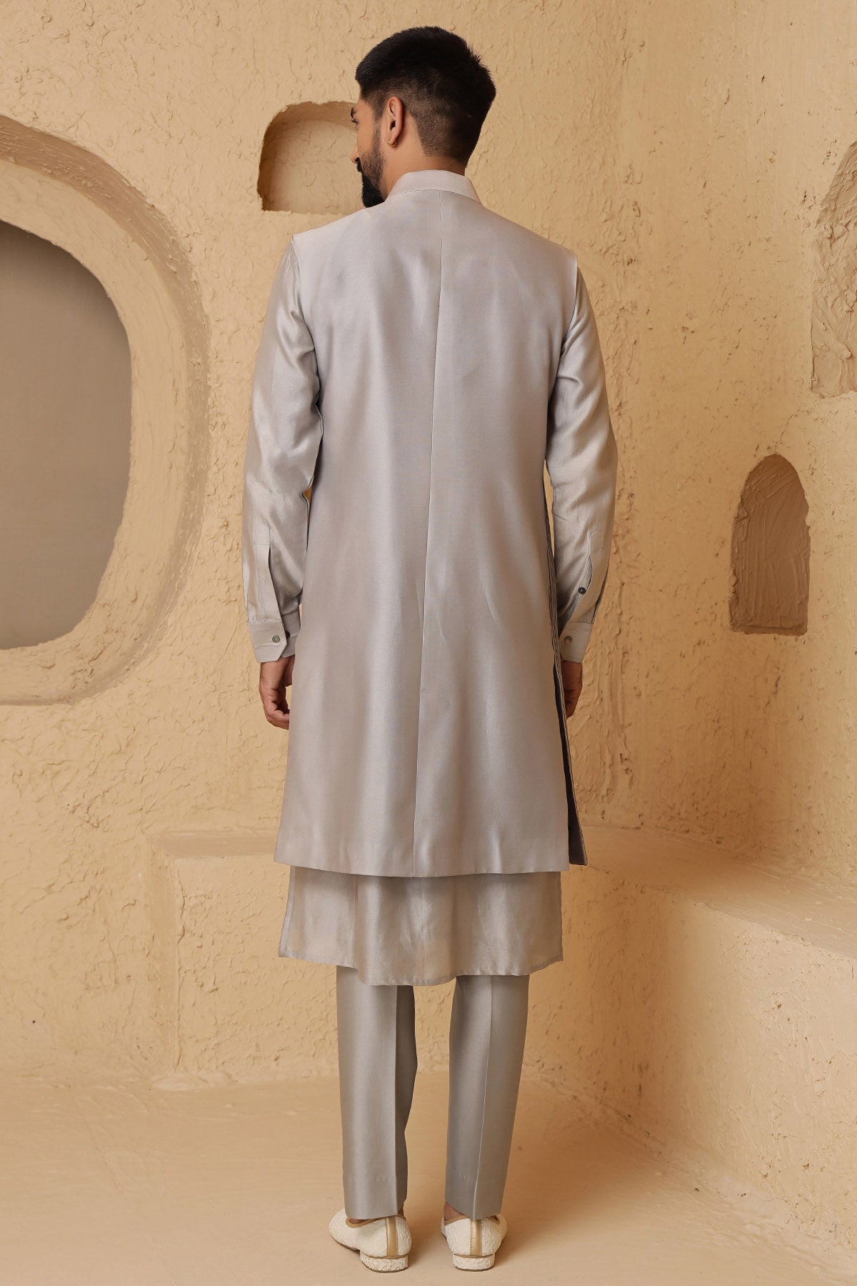 Charcoal Grey Jacket Kurta Set