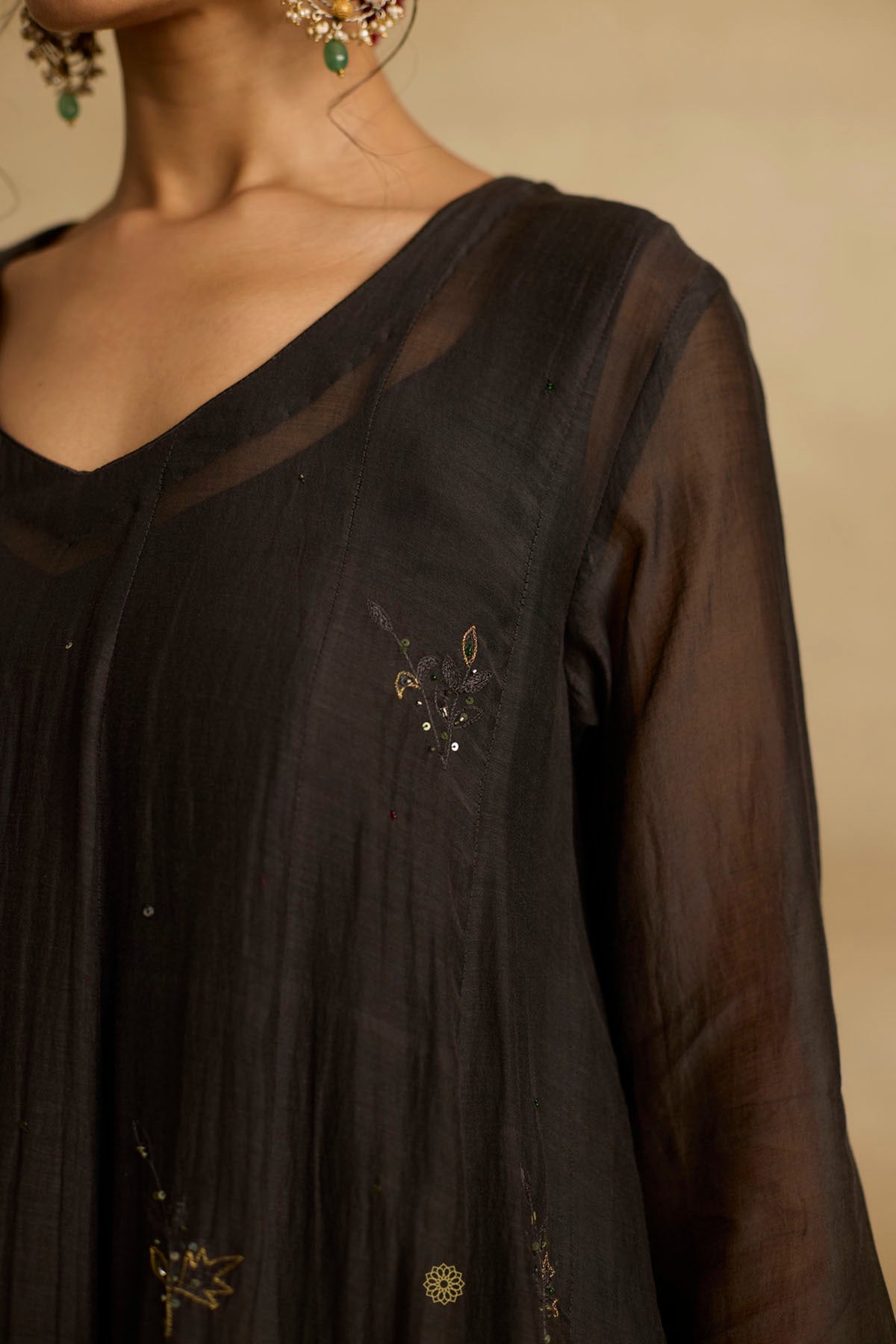 Charcoal Zardozi Anarkali Set
