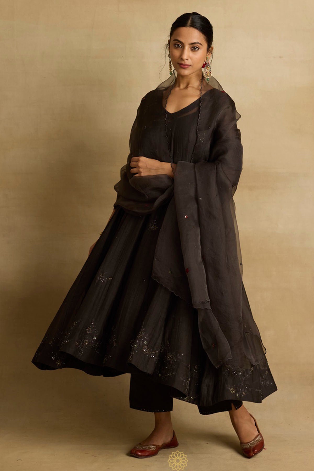 Charcoal Zardozi Anarkali Set