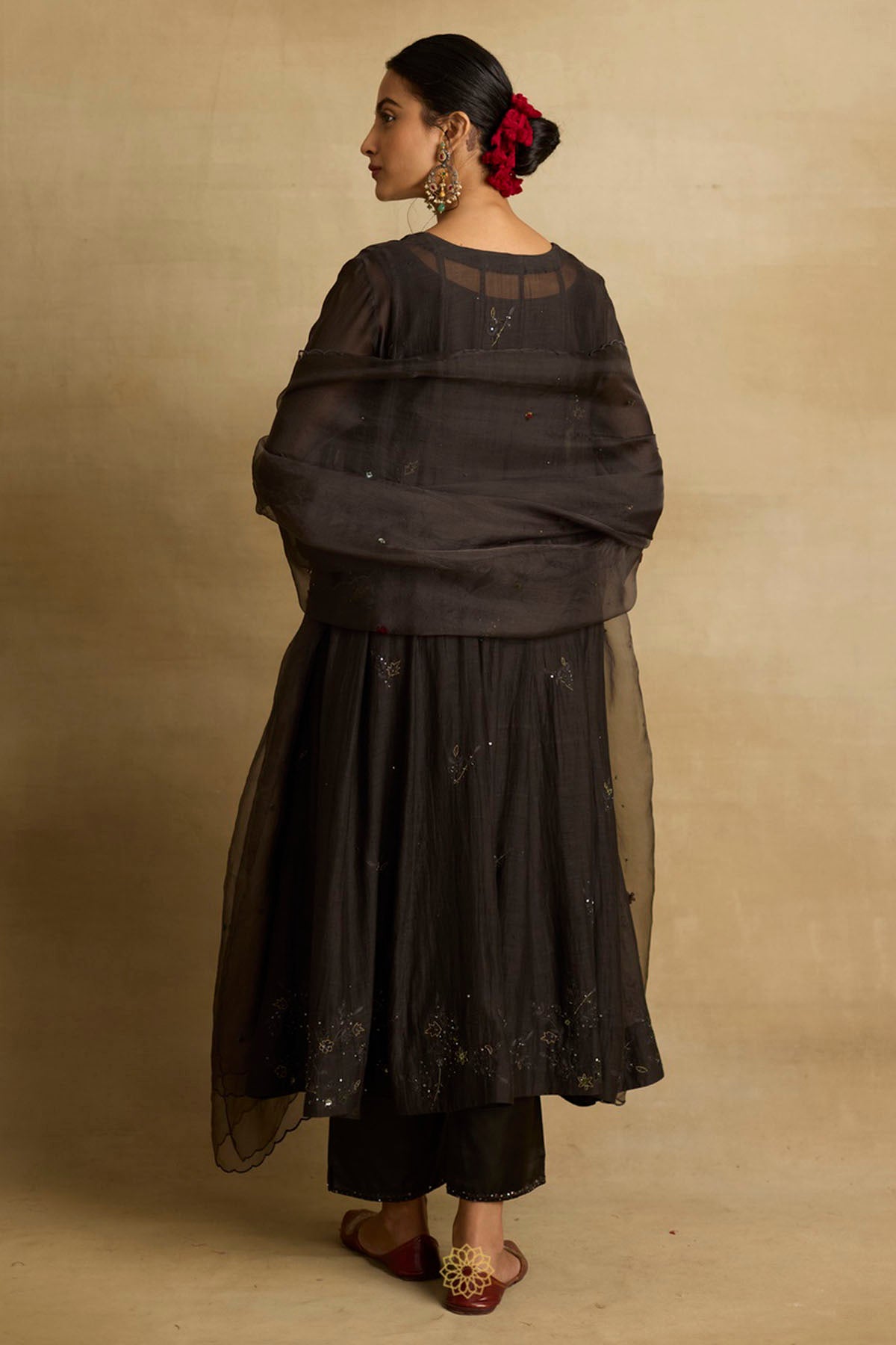 Charcoal Zardozi Anarkali Set