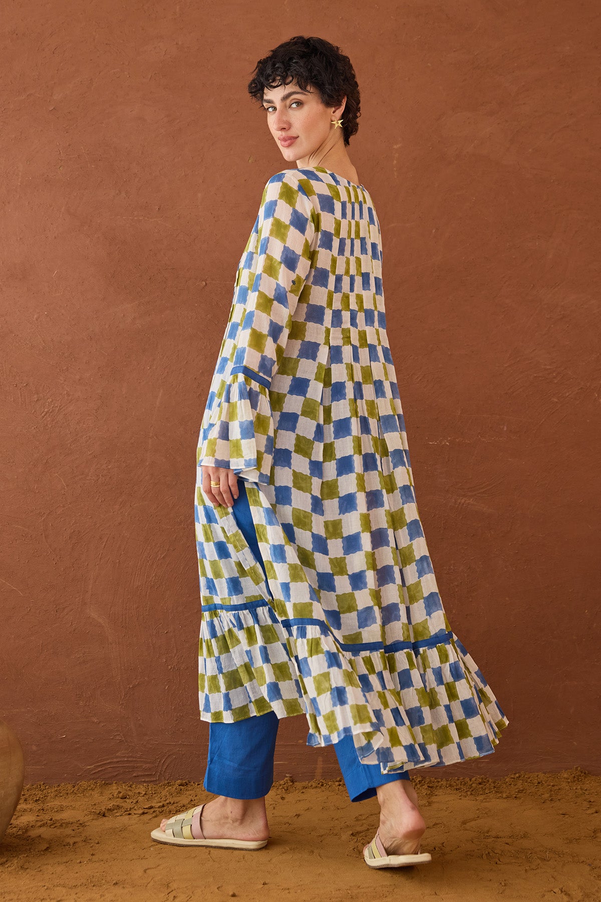 Checks Printed Pintuck Kurta Set