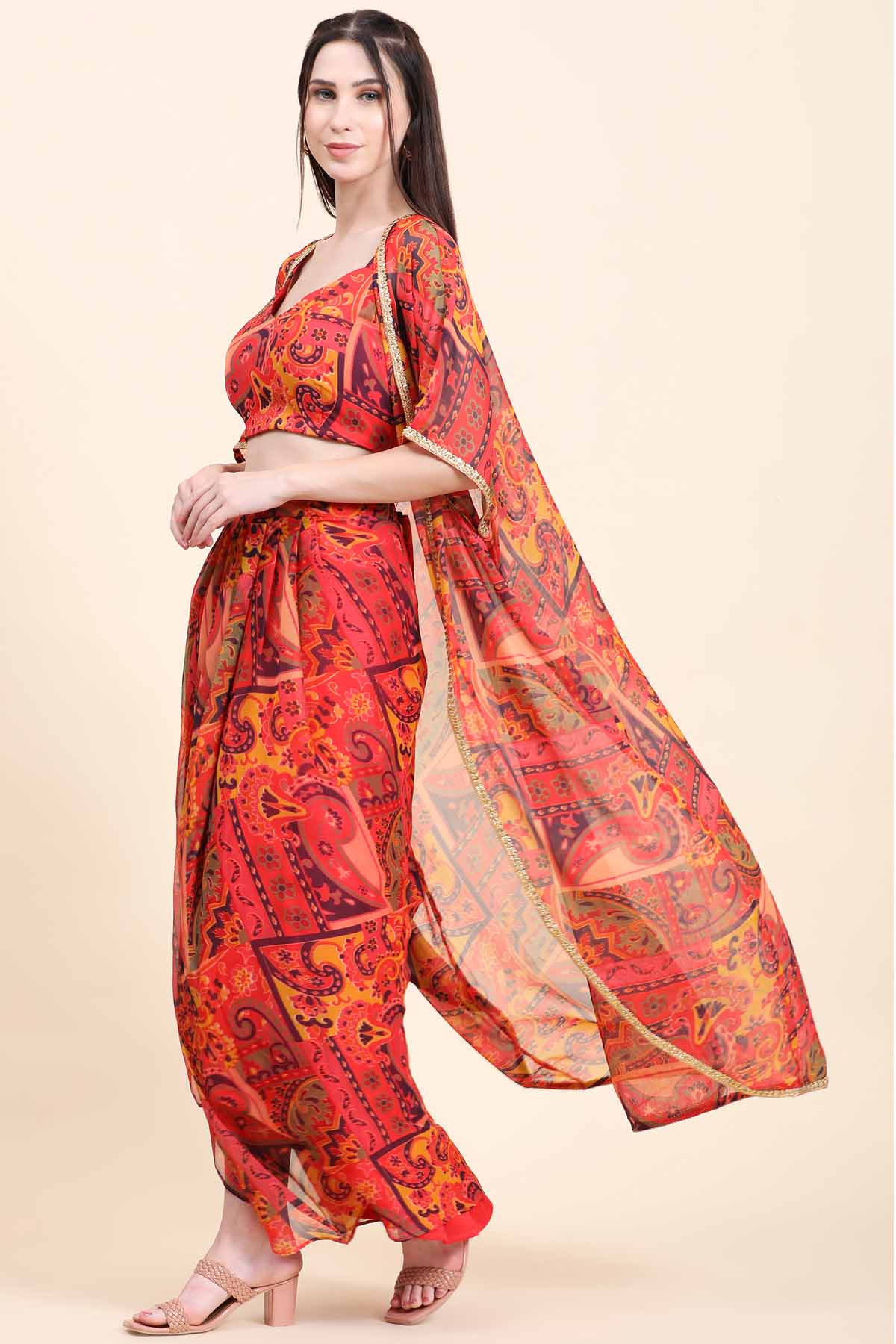 Cherry Red Dhoti Set