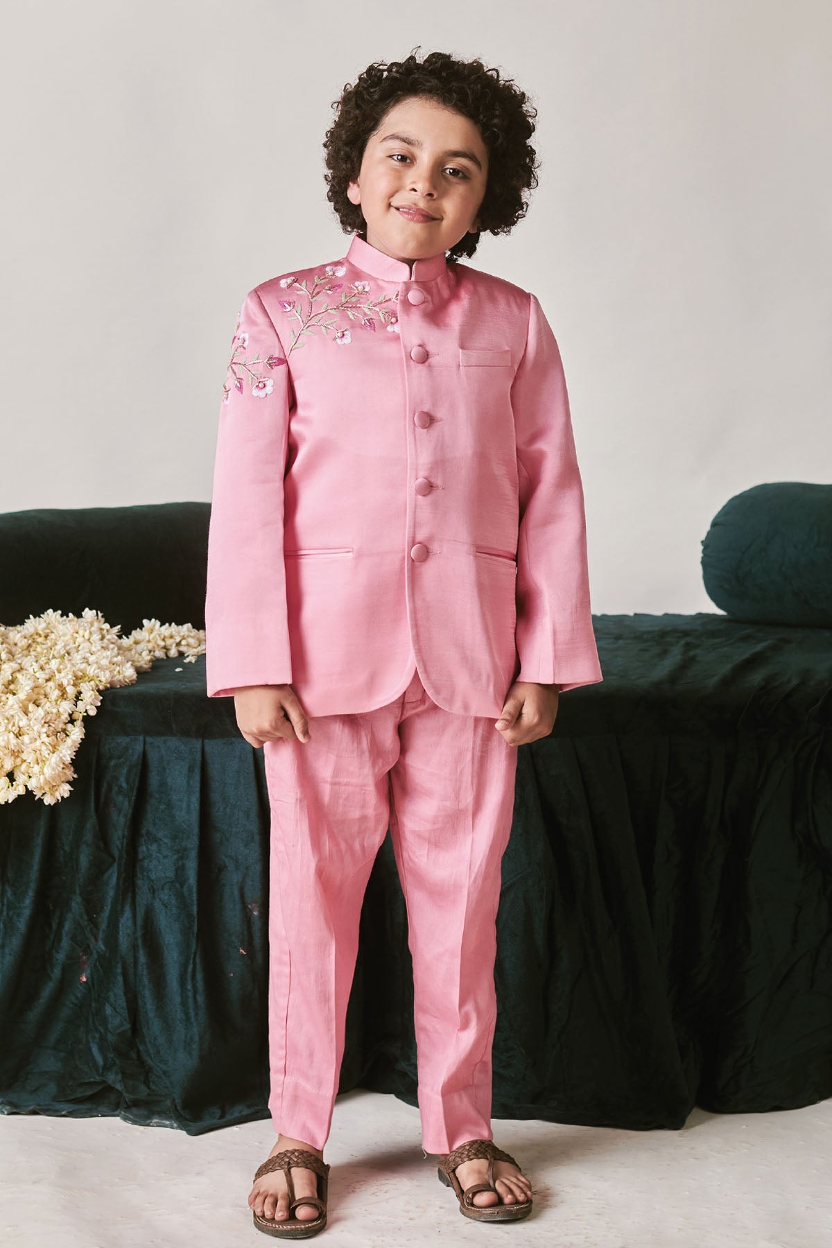 Designer Littleens Cherry Blossom Bandhgala Suit For Kids (Boys & Girls) Available online at ScrollnShops