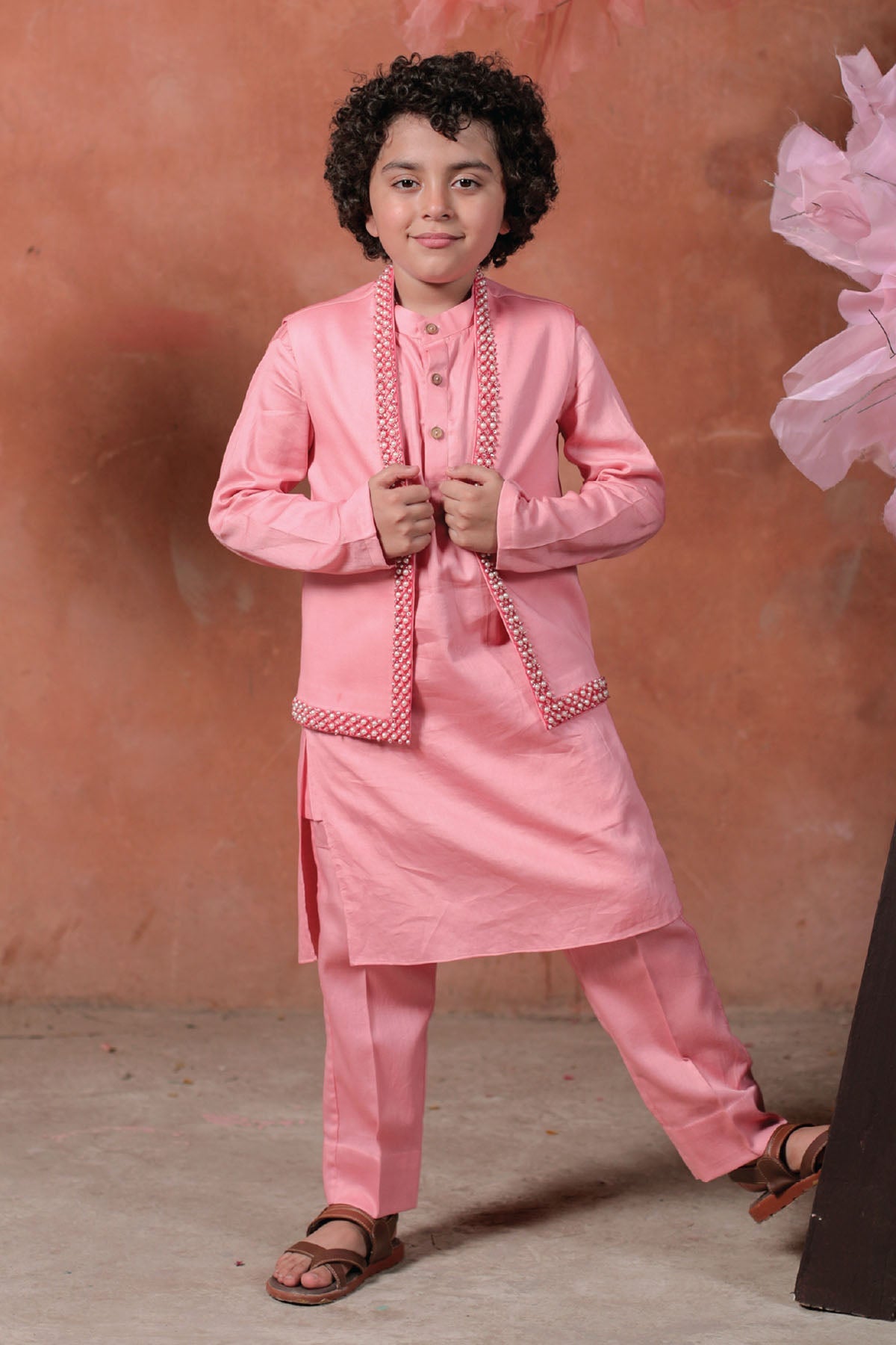 Designer Littleens Cherry Blossom Kurta & Jacket Set For Kids (Boys & Girls) Available online at ScrollnShops