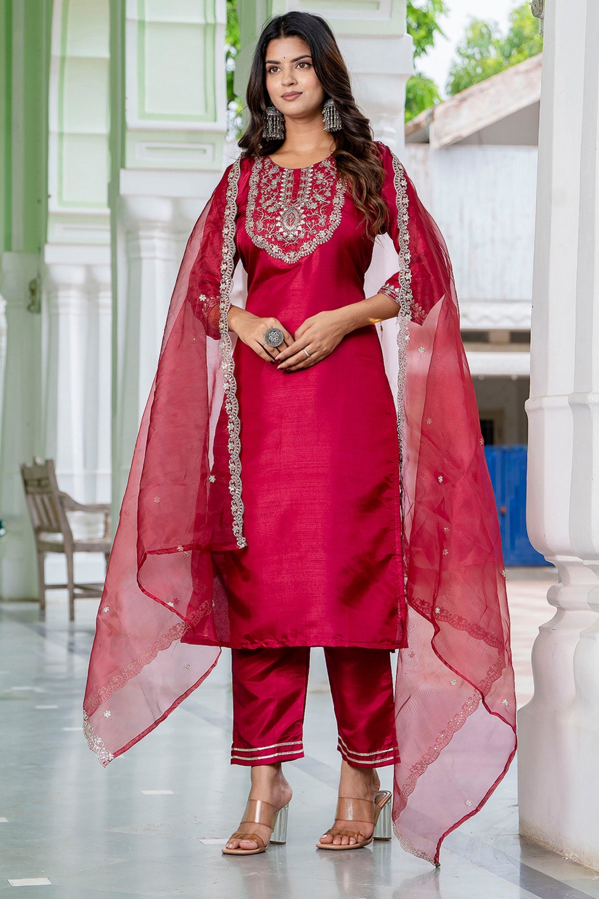 Buy Cherry Embroidered Kurta Set for women by Aastha Fashion online available at scrollnshops