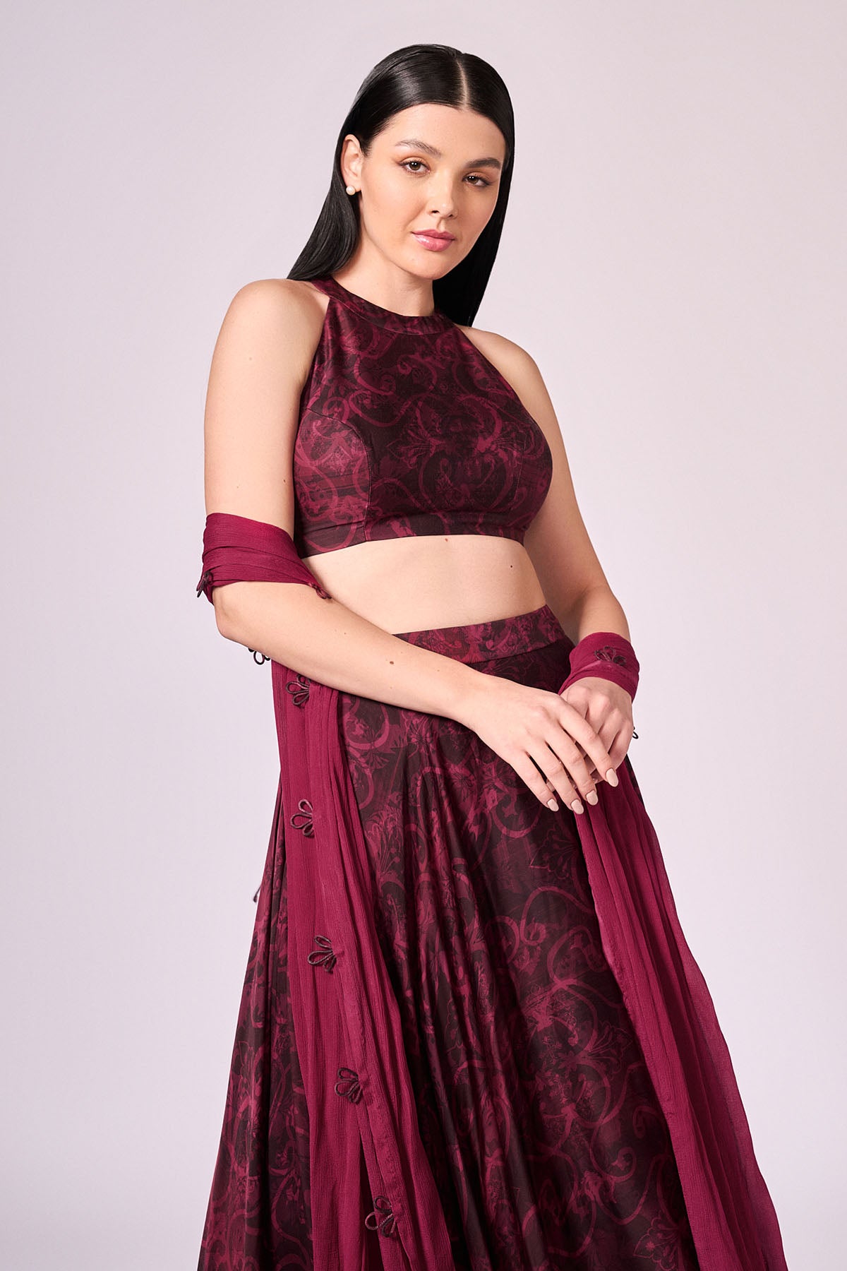 Cherry Floral Print Lehenga Set