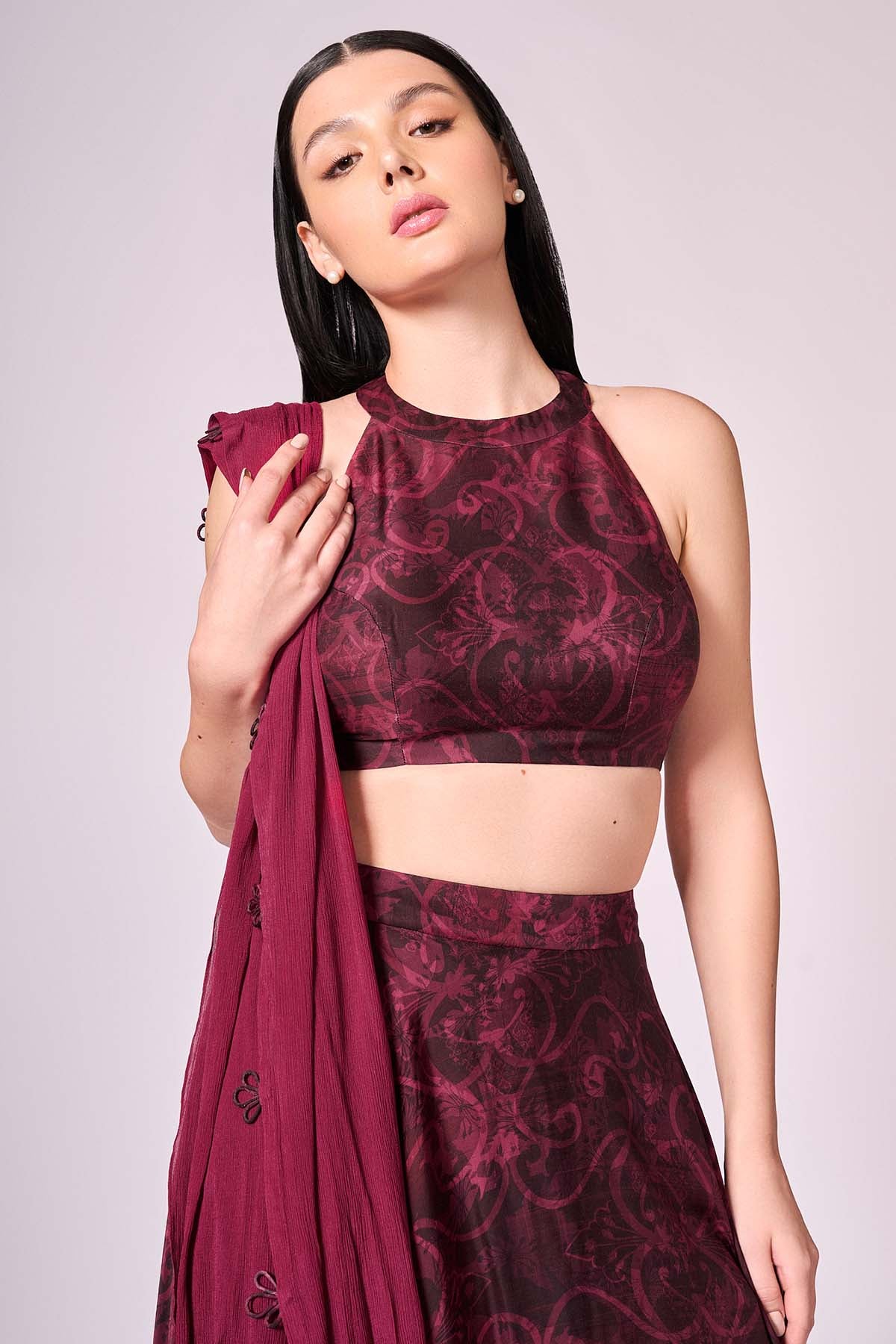 Cherry Floral Print Lehenga Set