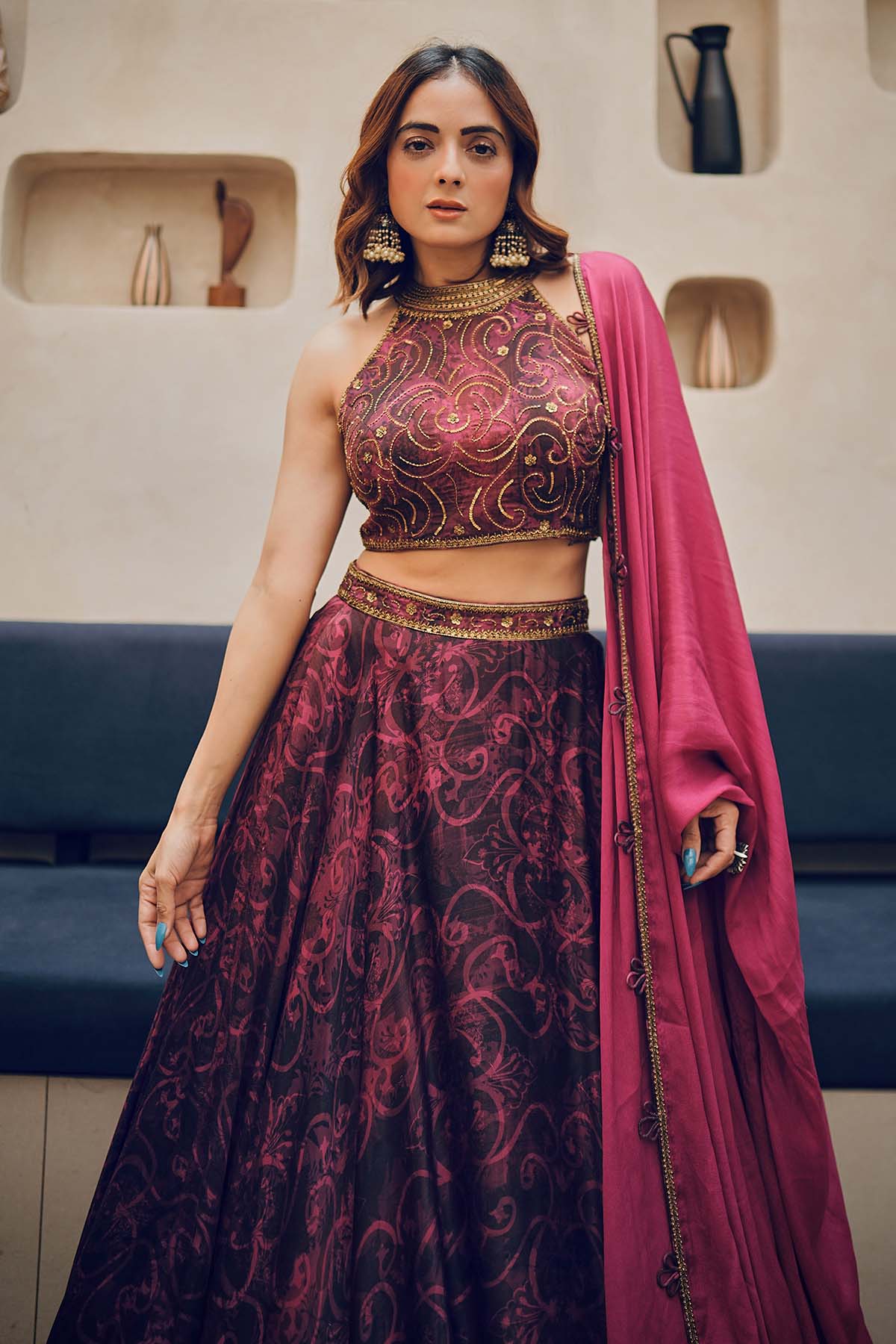 Cherry Halter Neck Lehenga Set