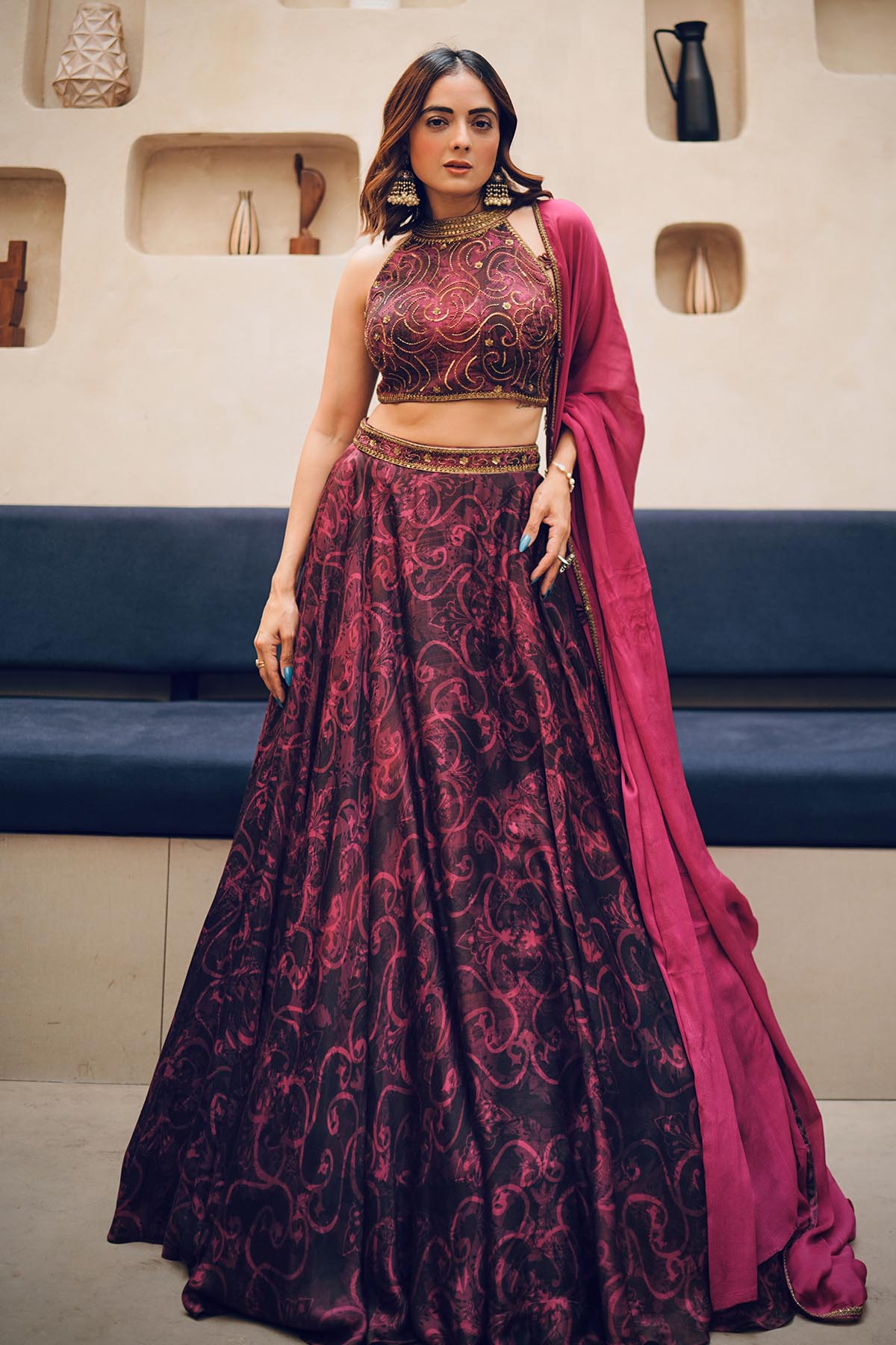 Buy Cherry Halter Neck Lehenga Set by Koswi for women online at ScrollnShops