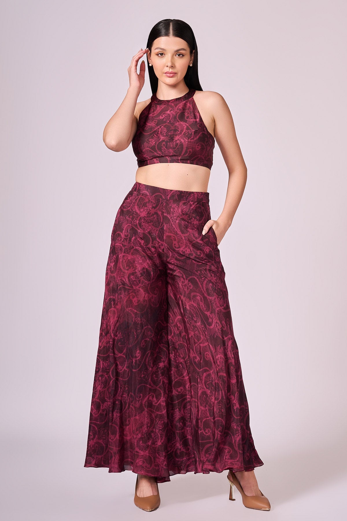 Buy Cherry Halter Neck Top & Palazzo by Koswi for women online at ScrollnShops