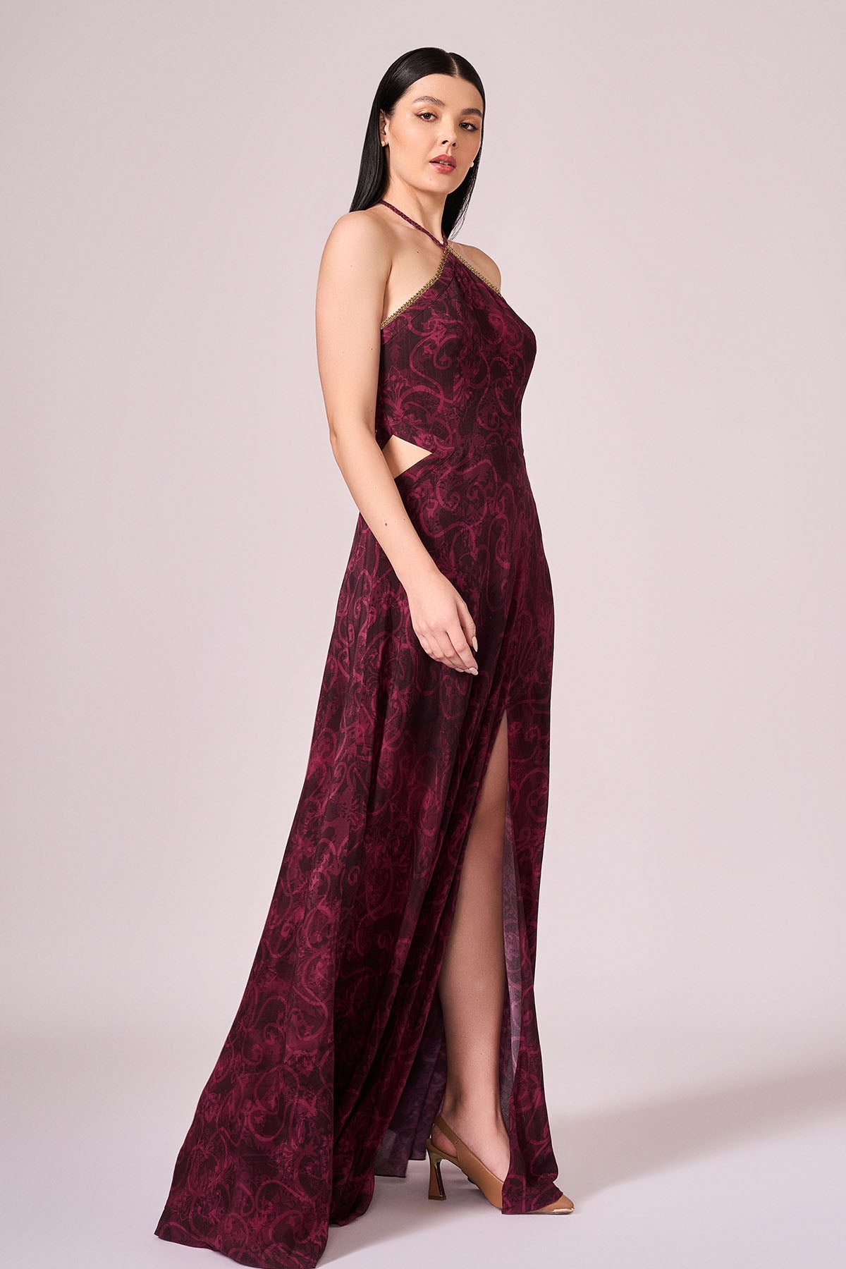 Cherry Printed Slit Maxi Dress