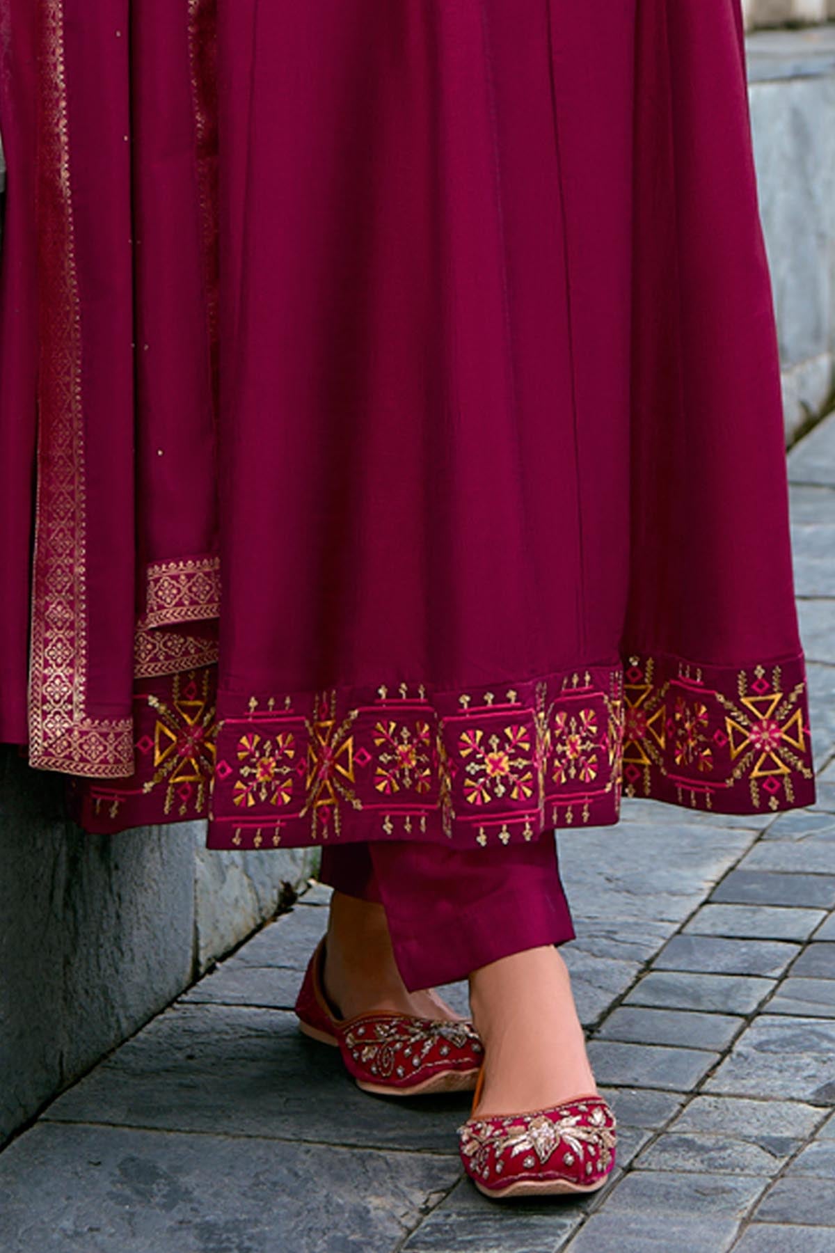 Cherry Red Embroidery Kurta Set