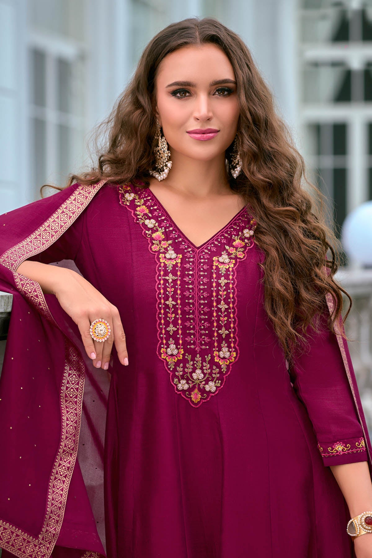 Cherry Red Embroidery Kurta Set