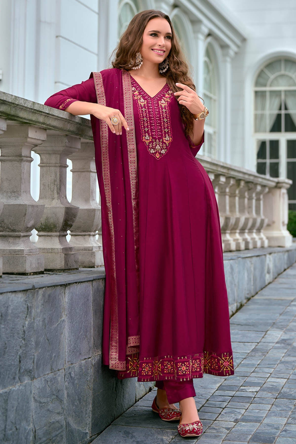 Buy Cherry Red Embroidery Kurta Set for women by Aastha Fashion online available at scrollnshops