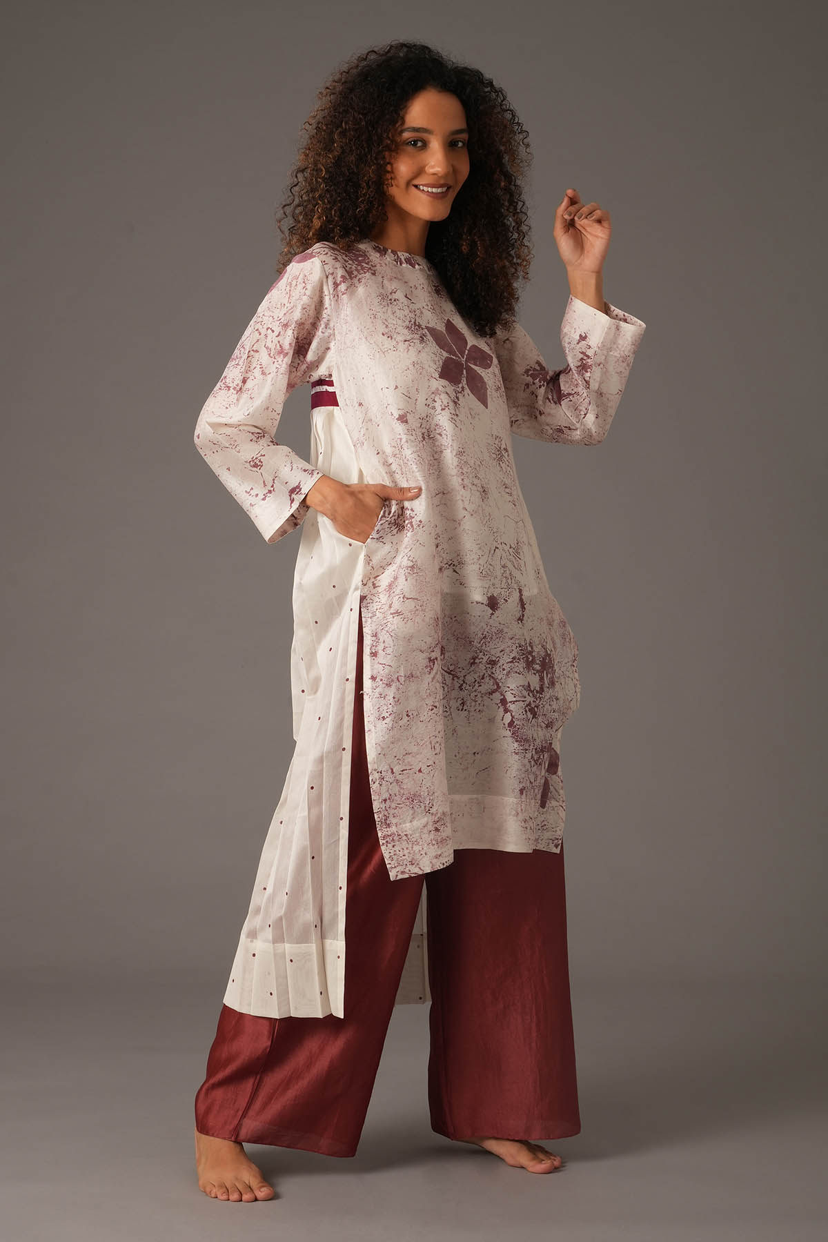 Cherry Red Print Kurta & Pants