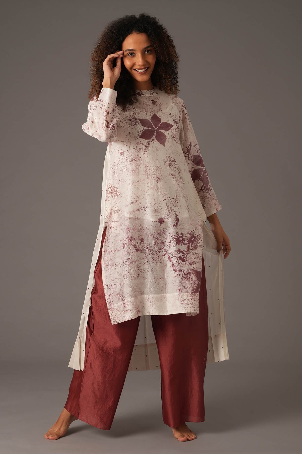 Khat Clothing Cherry Red Print Kurta & Pants for women online at ScrollnShops
