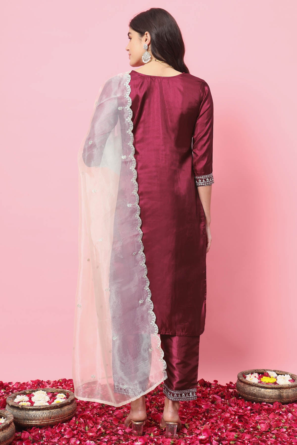 Cherry Red Silk Blend Kurta Set