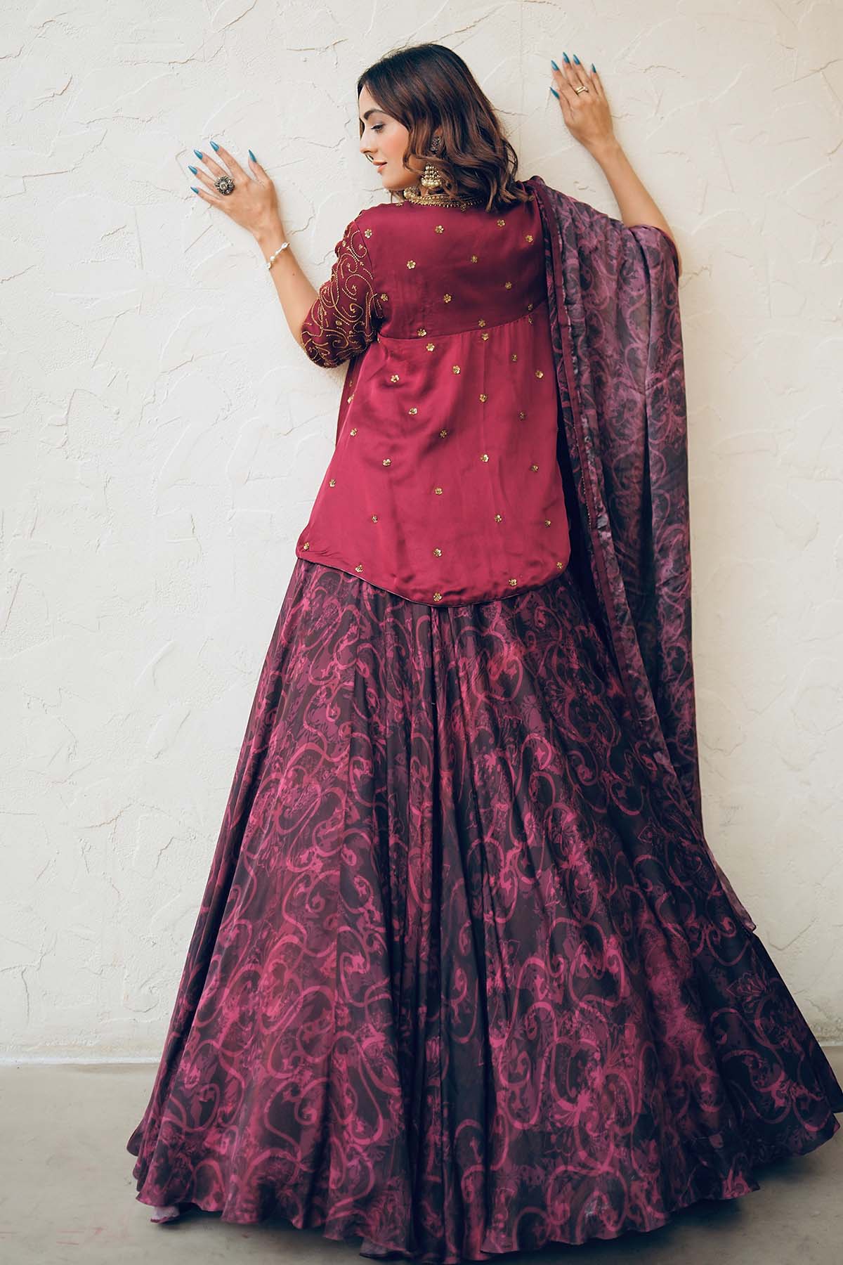 Cherry Viscose Print Lehenga Set