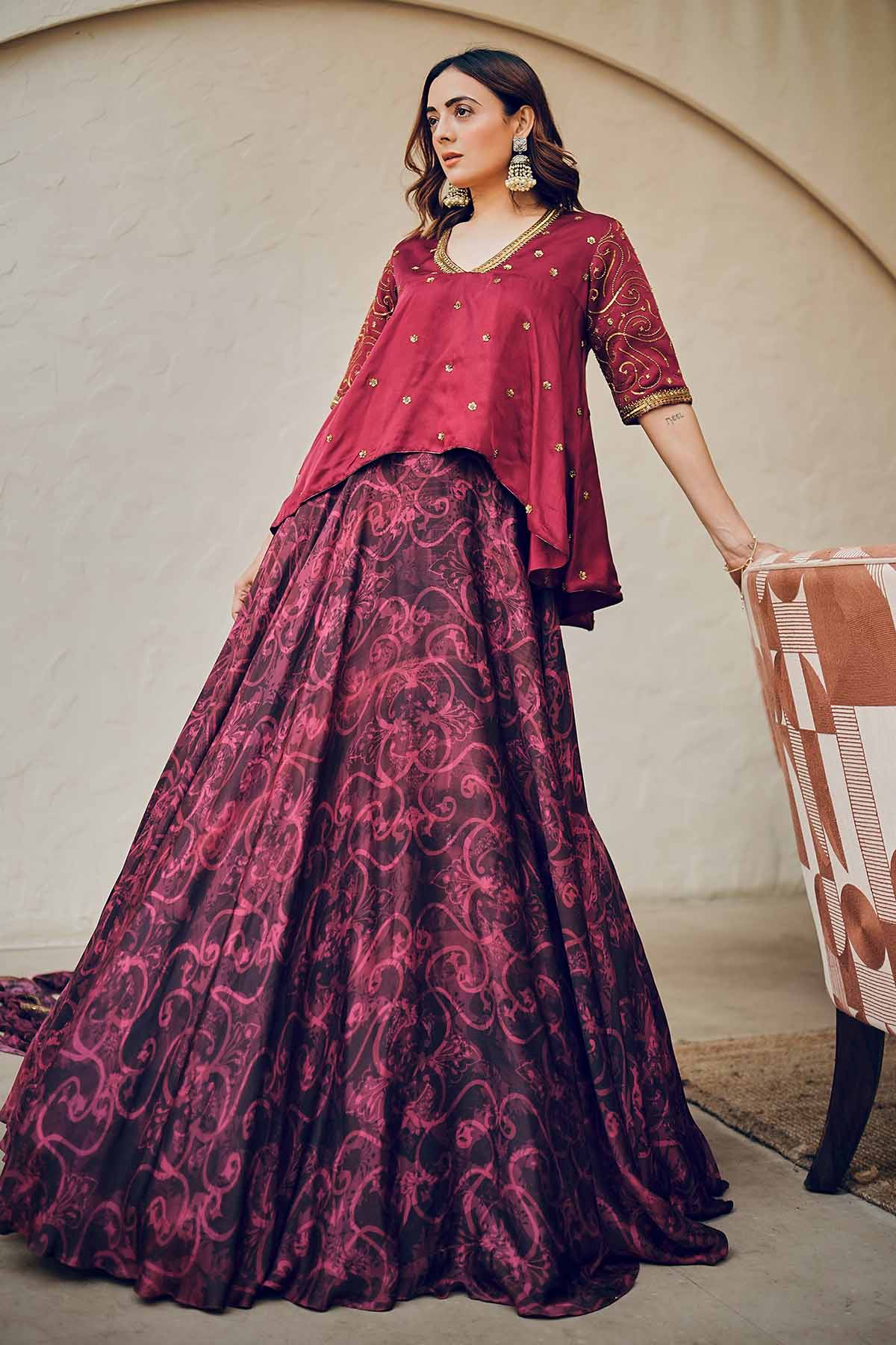 Cherry Viscose Print Lehenga Set