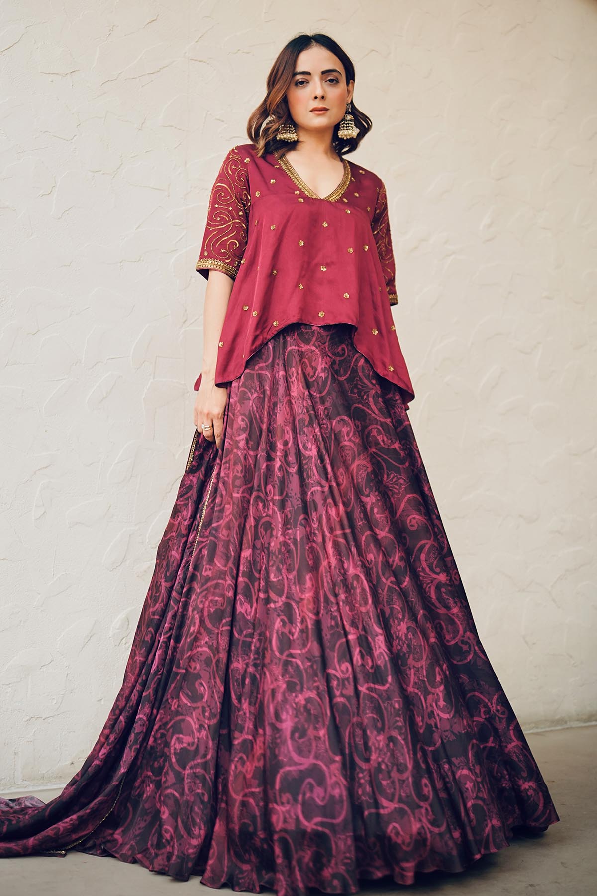 Cherry Viscose Print Lehenga Set