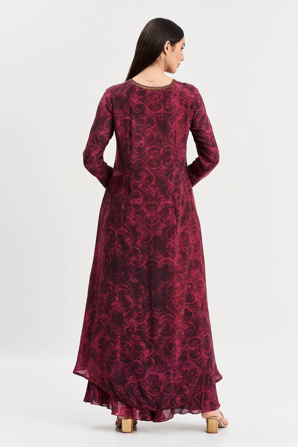 Cherry Viscose Printed Kurta Set