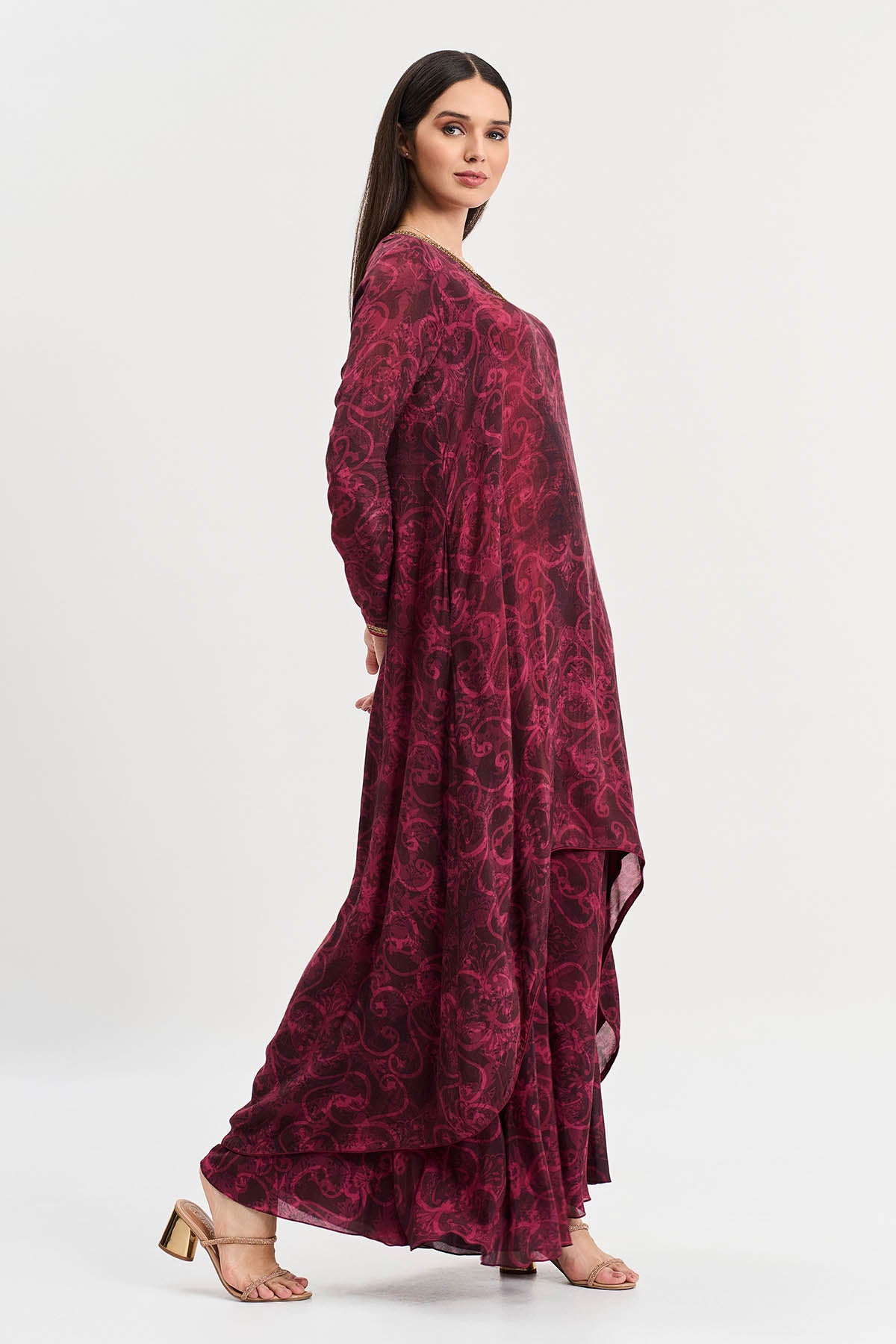 Cherry Viscose Printed Kurta Set