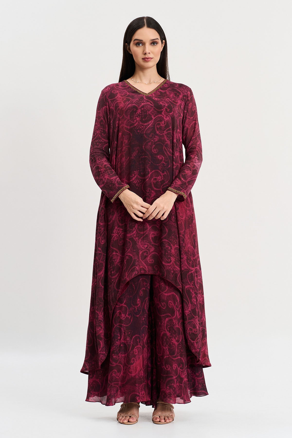 Buy Cherry Viscose Printed Kurta Set by Koswi for women online at ScrollnShops