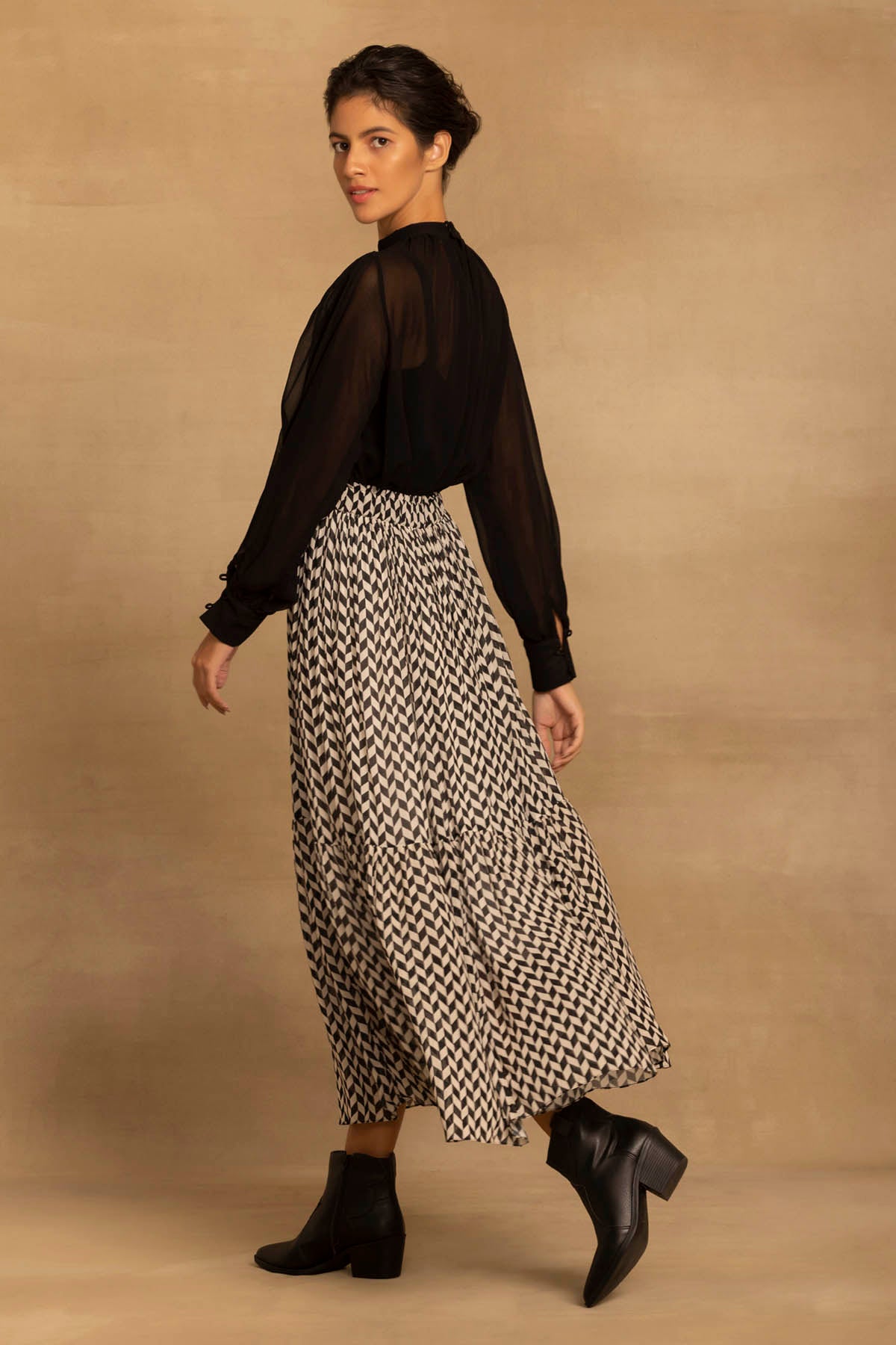 Chevron Tiered Flared Skirt