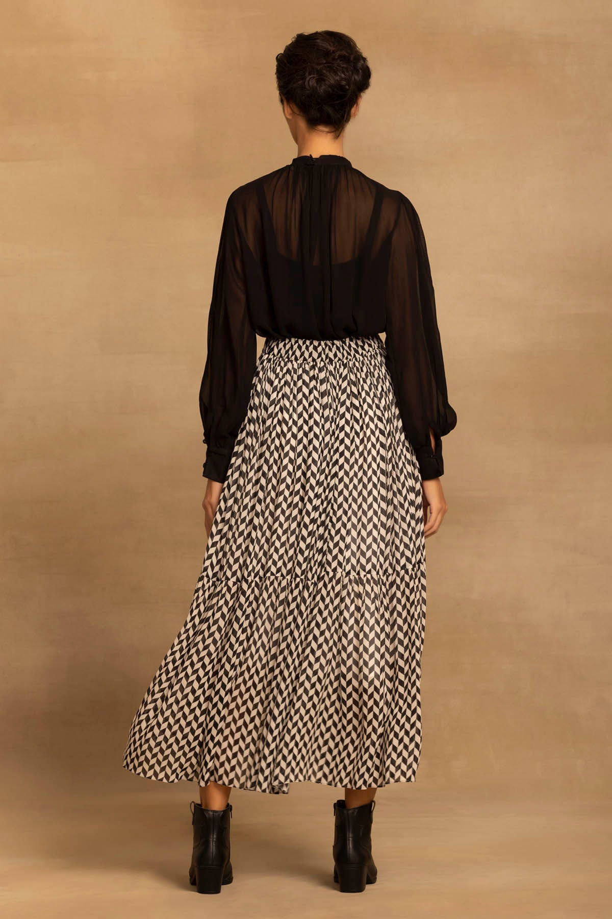 Chevron Tiered Flared Skirt