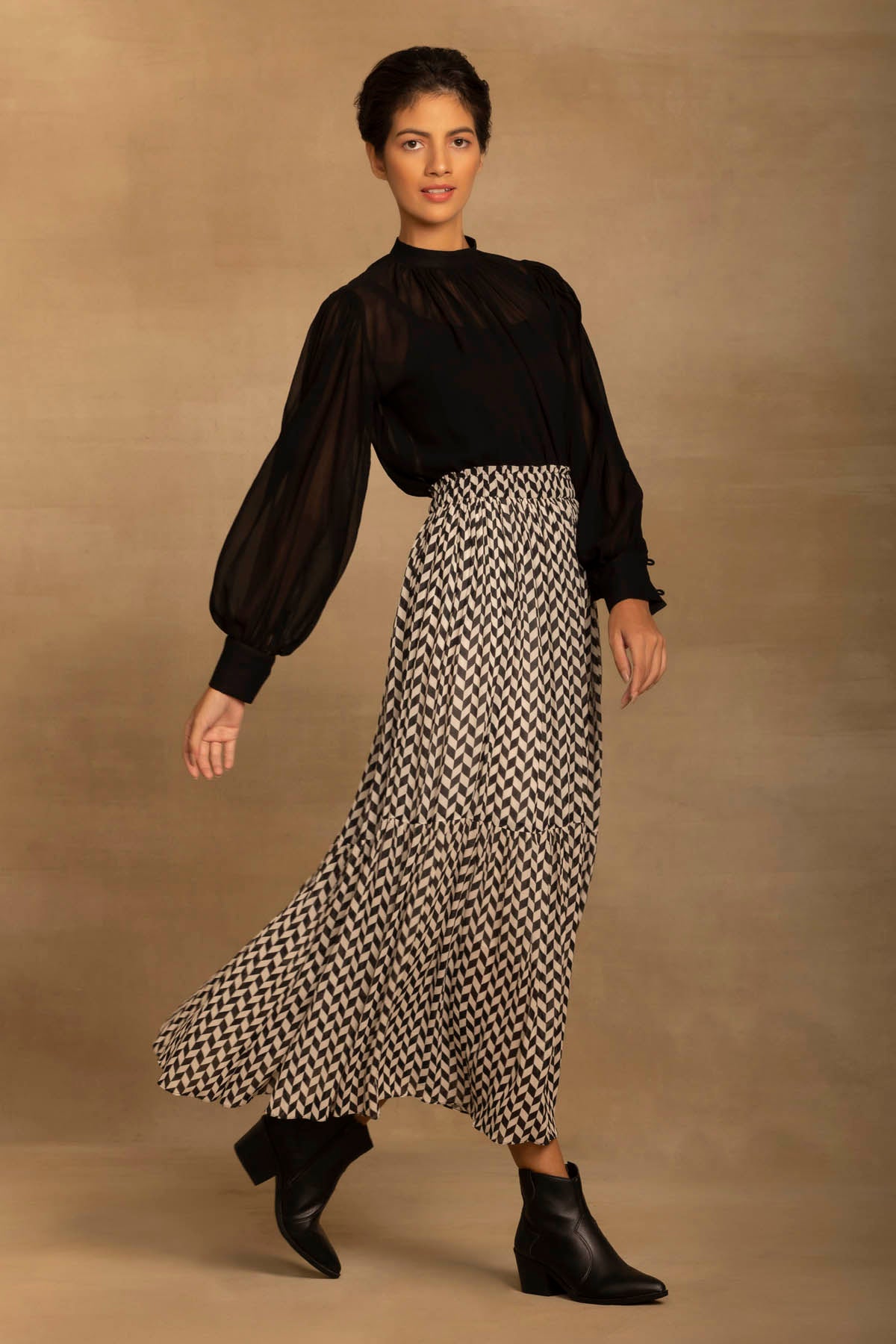 Chevron Tiered Flared Skirt