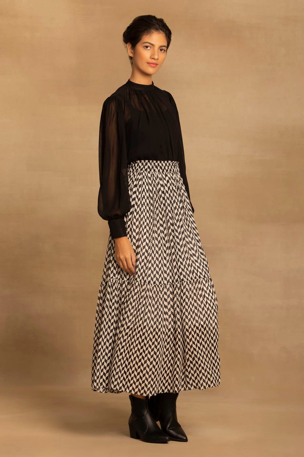 Chevron Tiered Flared Skirt