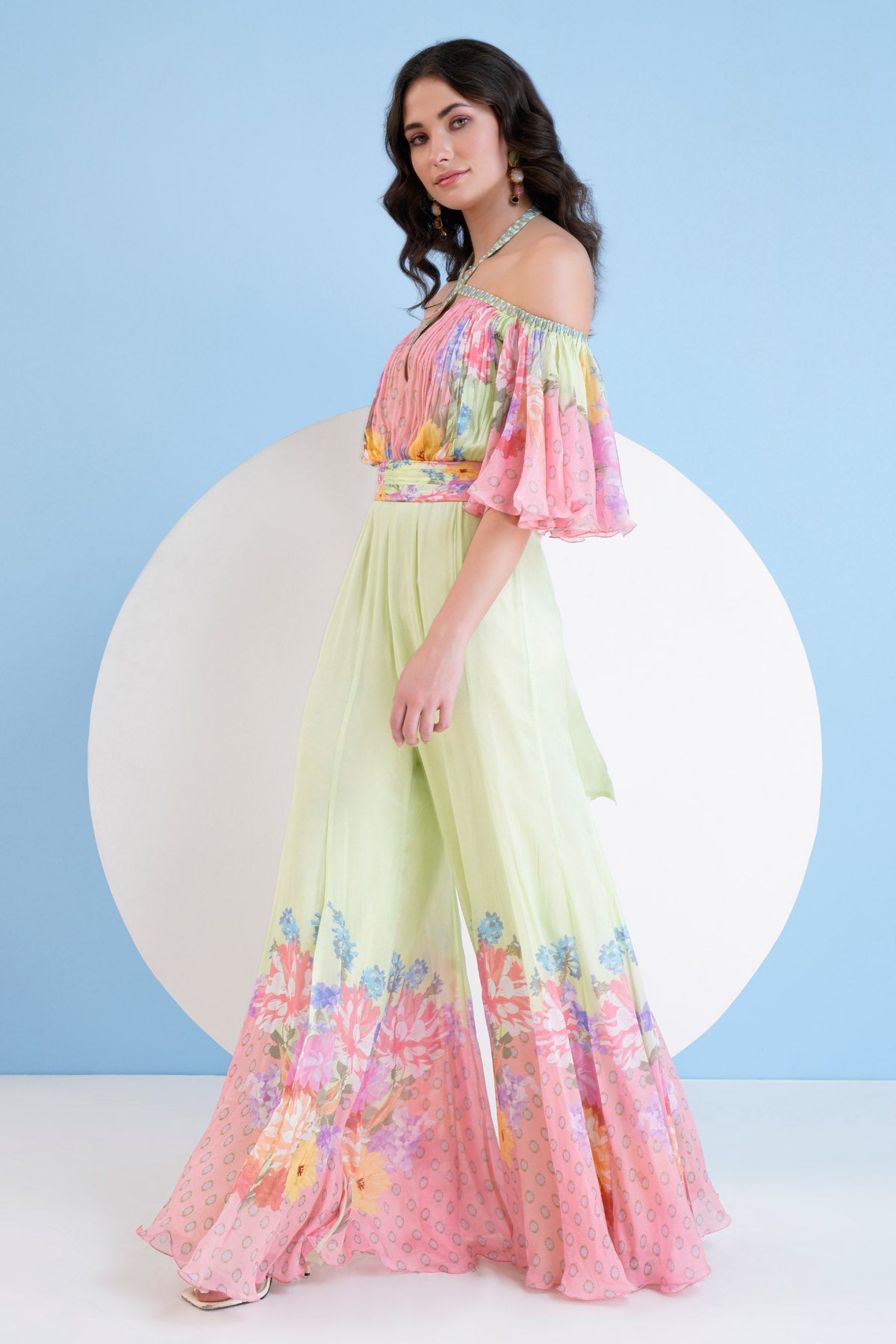 Chiffon Printed Flare Jumpsuit