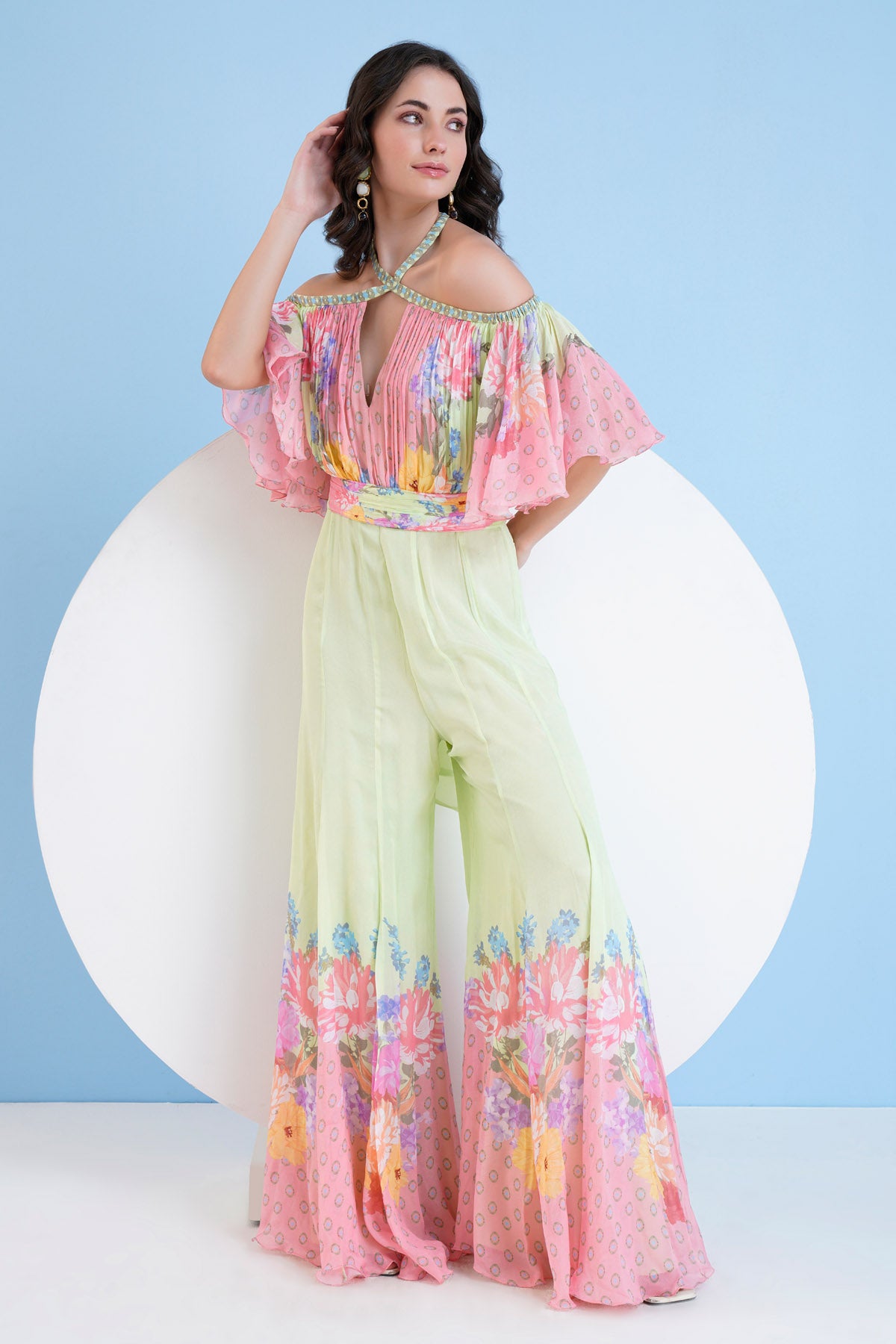 Chiffon Printed Flare Jumpsuit