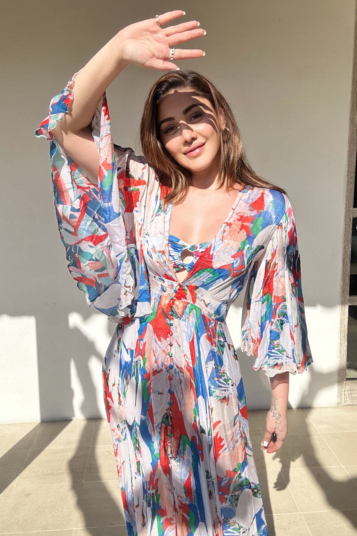 Chiffon Print Cape & Bikini Set