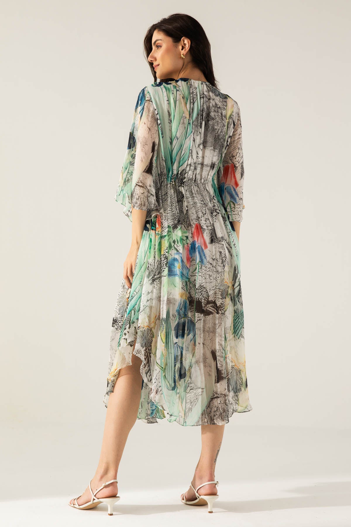 Chiffon Print V-Neck Midi Dress