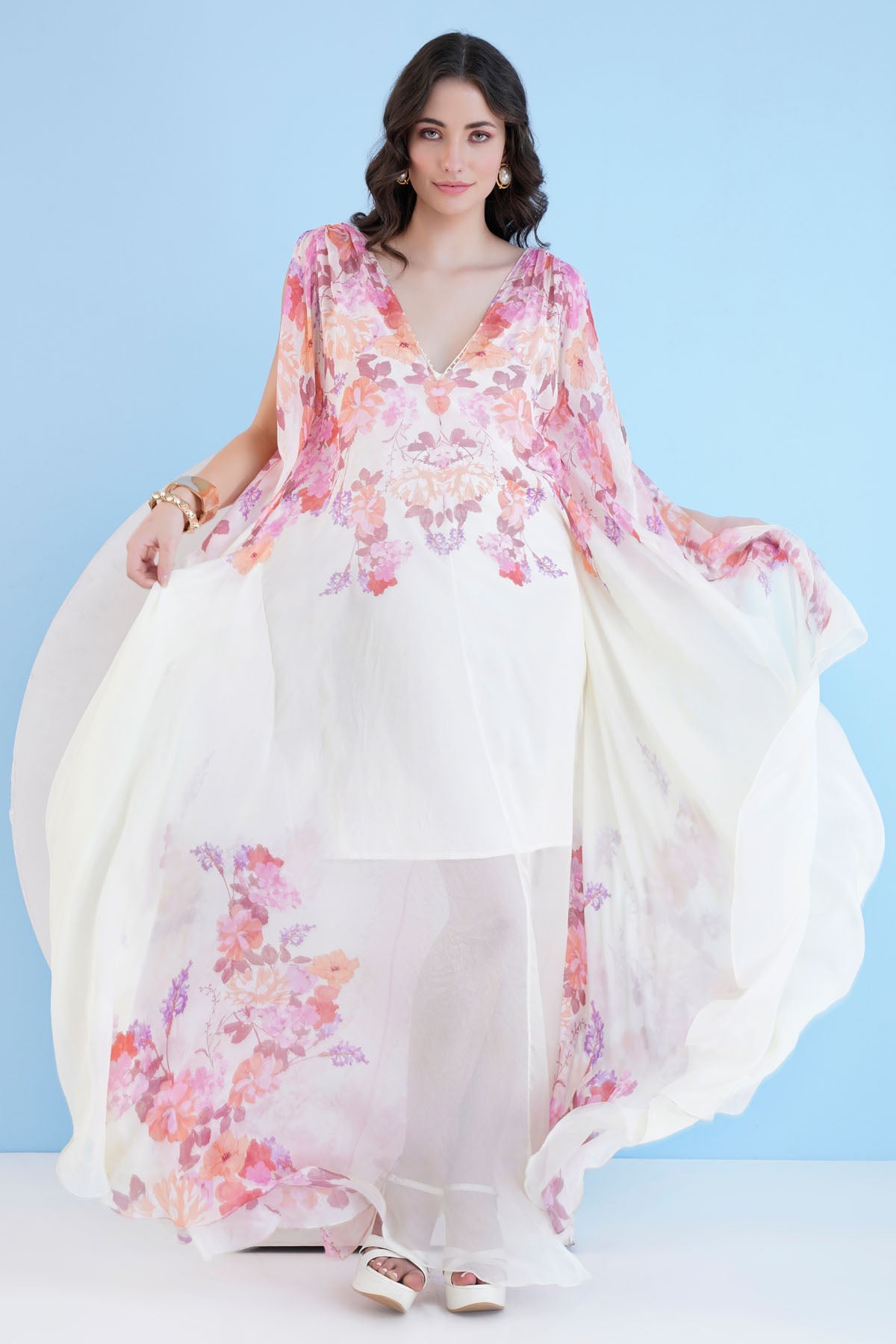 Buy Chiffon Printed Long Kaftan by Mandira Wirk