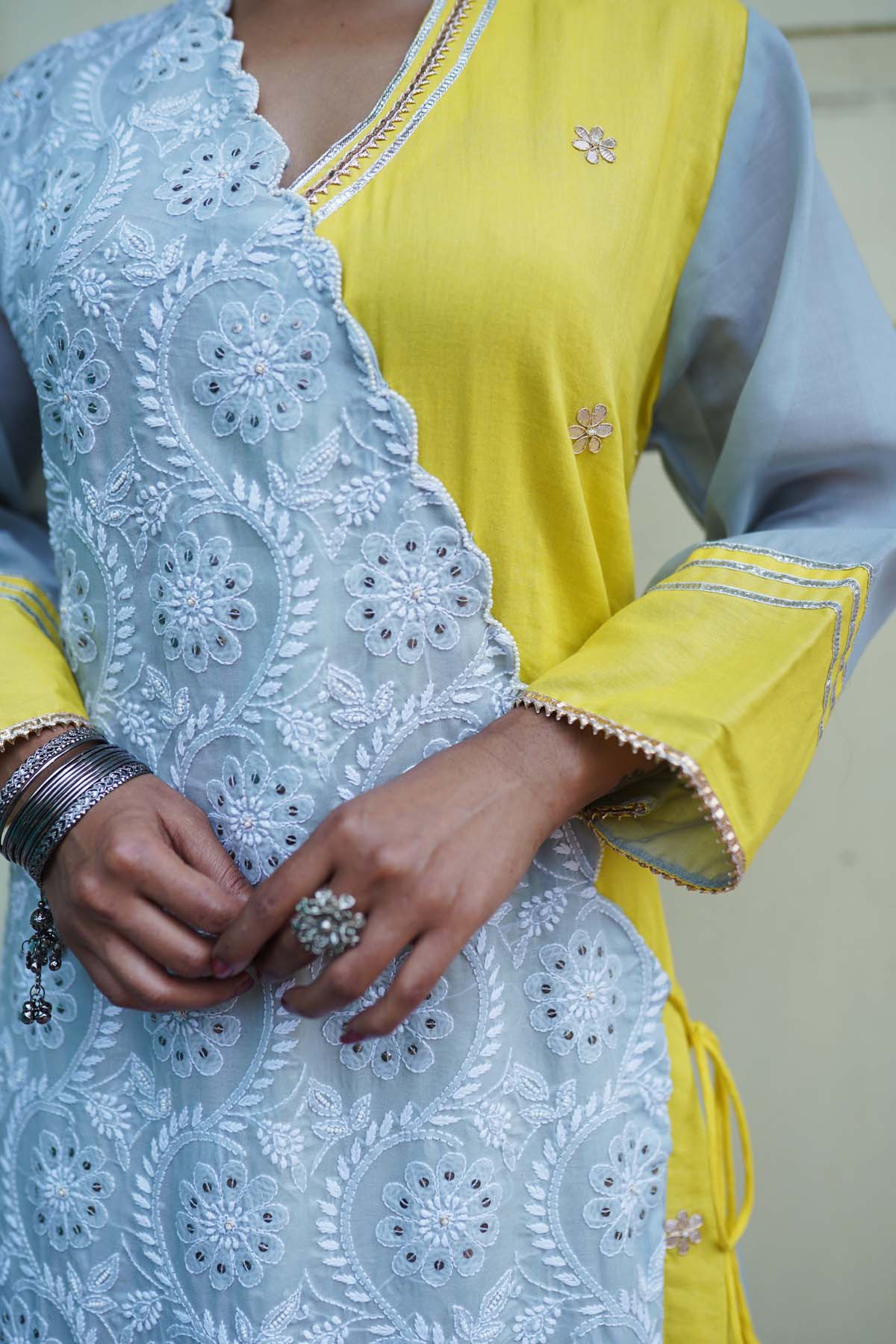 Chikankari Angrakha Style Kurti