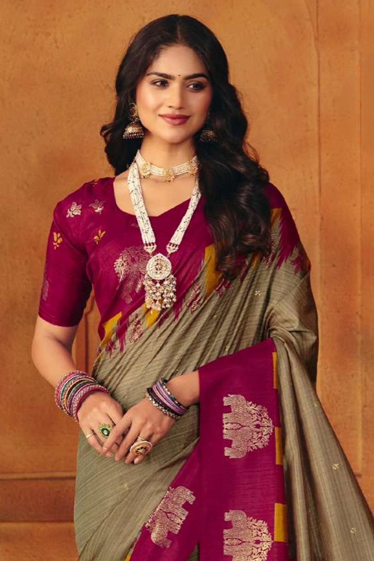 Chikoo Manipuri Foil Work Saree