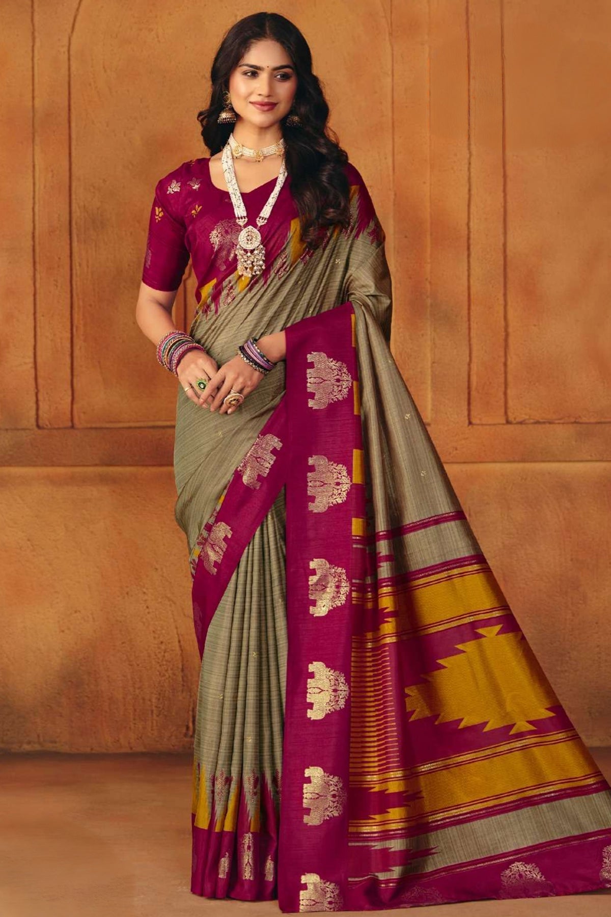 Buy Chikoo Manipuri Foil Work Saree for women by Aastha Fashion online available at scrollnshops